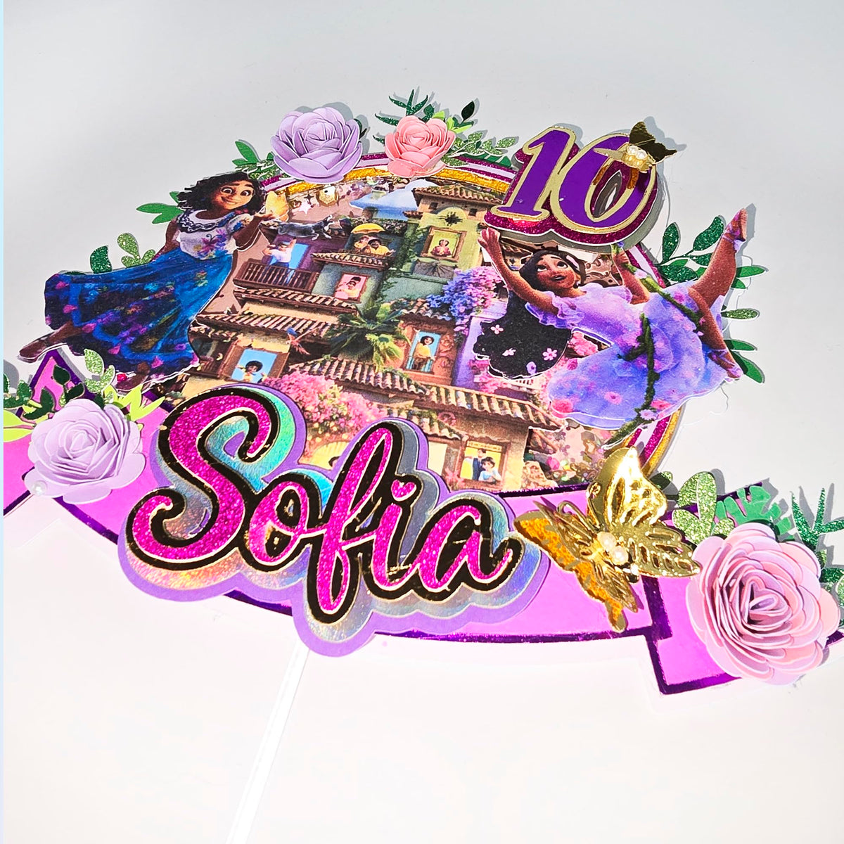 Adornos para tartas personalizados con dibujos animados de purpurina 3D para cumpleaños infantiles