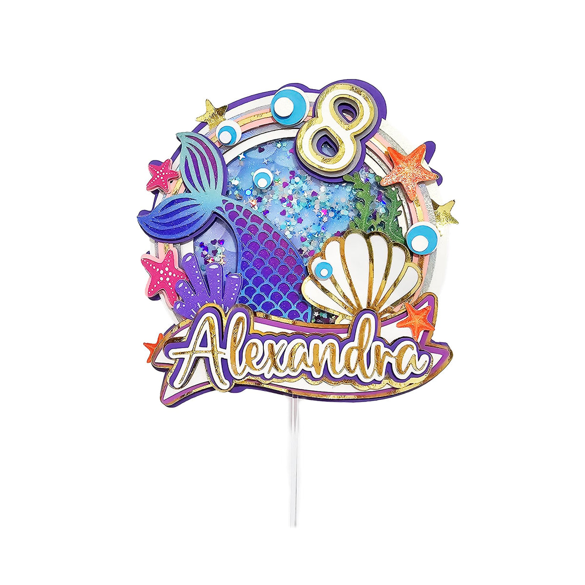 Adornos para tartas personalizados con dibujos animados de purpurina 3D para cumpleaños infantiles
