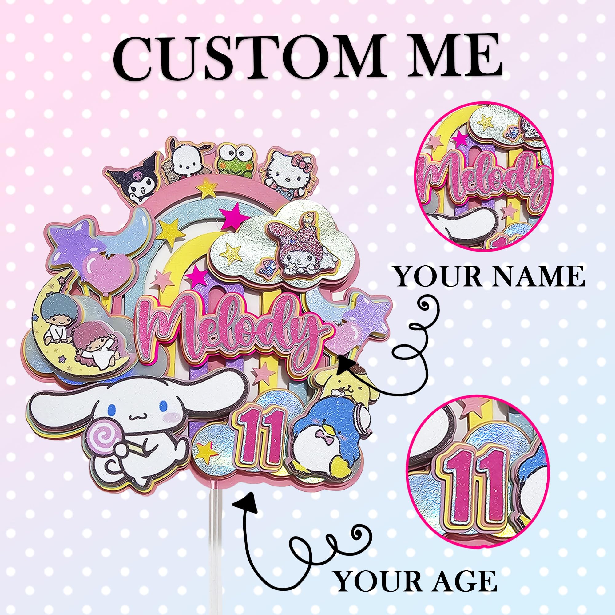 Personalized 3D Glitter Cartoon Cake Toppers for Children's Birthdays