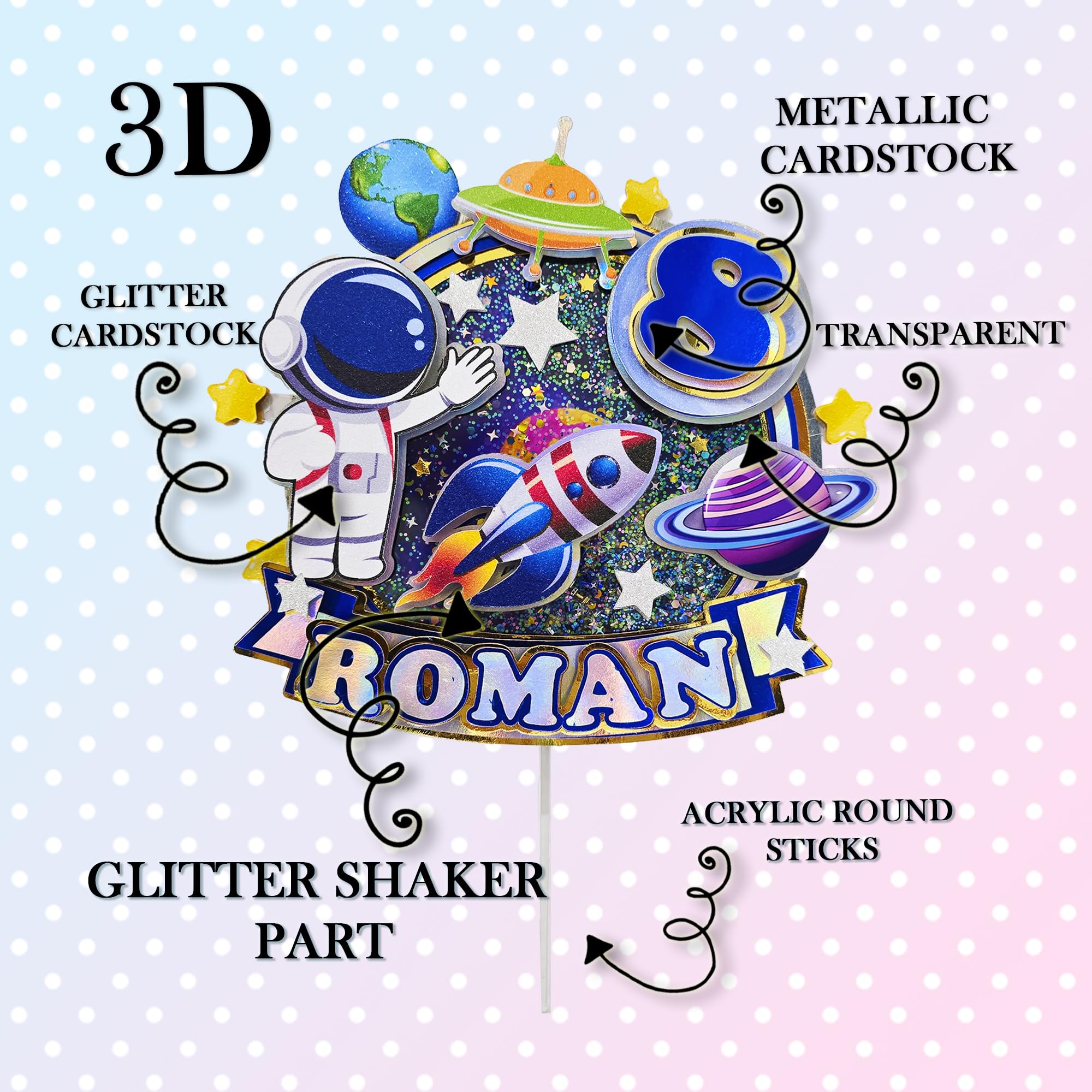 Personalized 3D Glitter Cartoon Cake Toppers for Children's Birthdays