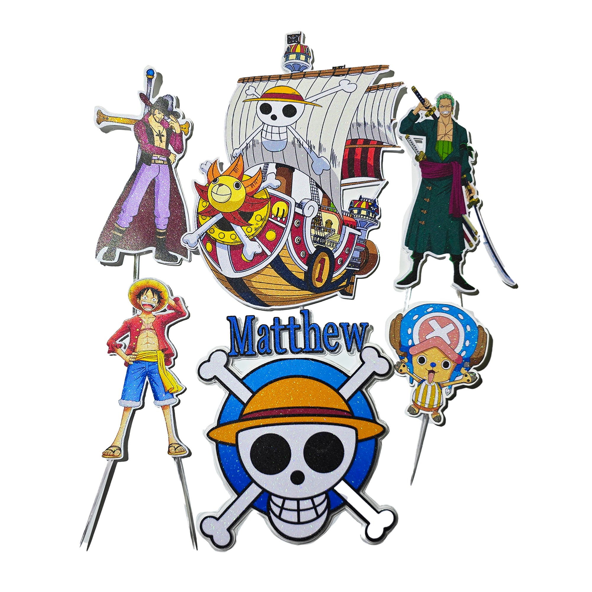 Personalized 3D Glitter Cartoon Cake Topper (ONE PIECE)