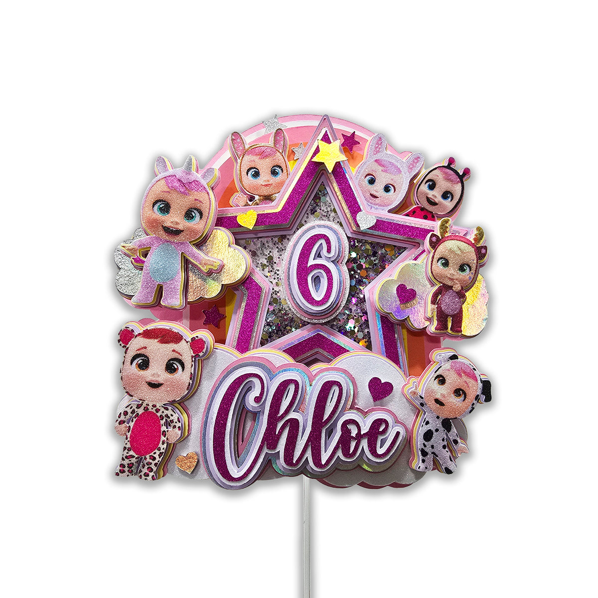 Adorno para tarta de dibujos animados con purpurina 3D personalizado BABY CRY