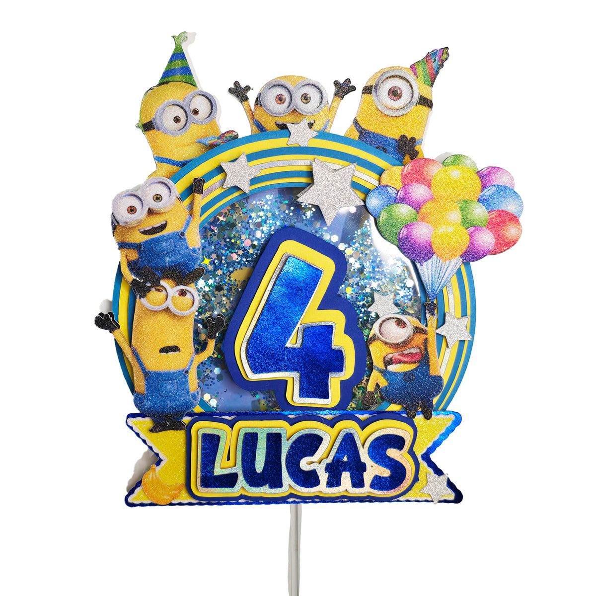 Adorno para tarta de dibujos animados con purpurina 3D personalizado de los MINNIONS