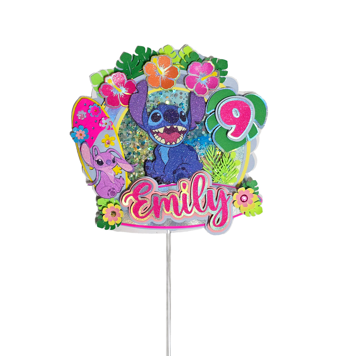 Personalized 3D Glitter Cartoon Cake Topper STICH 1