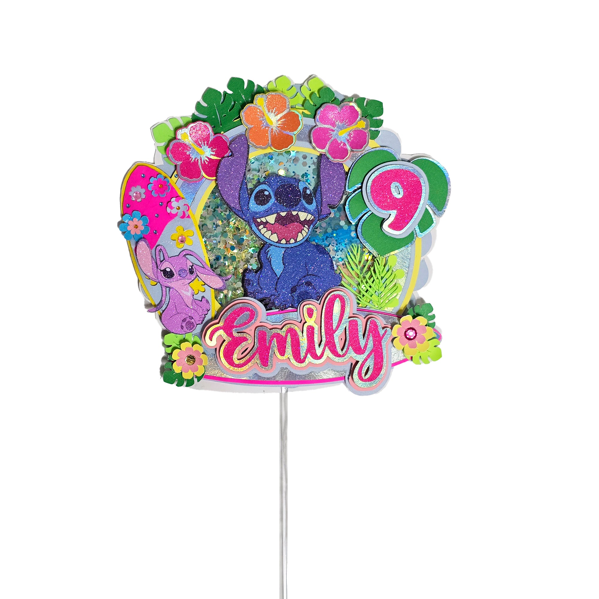 Personalized 3D Glitter Cartoon Cake Topper STICH 1