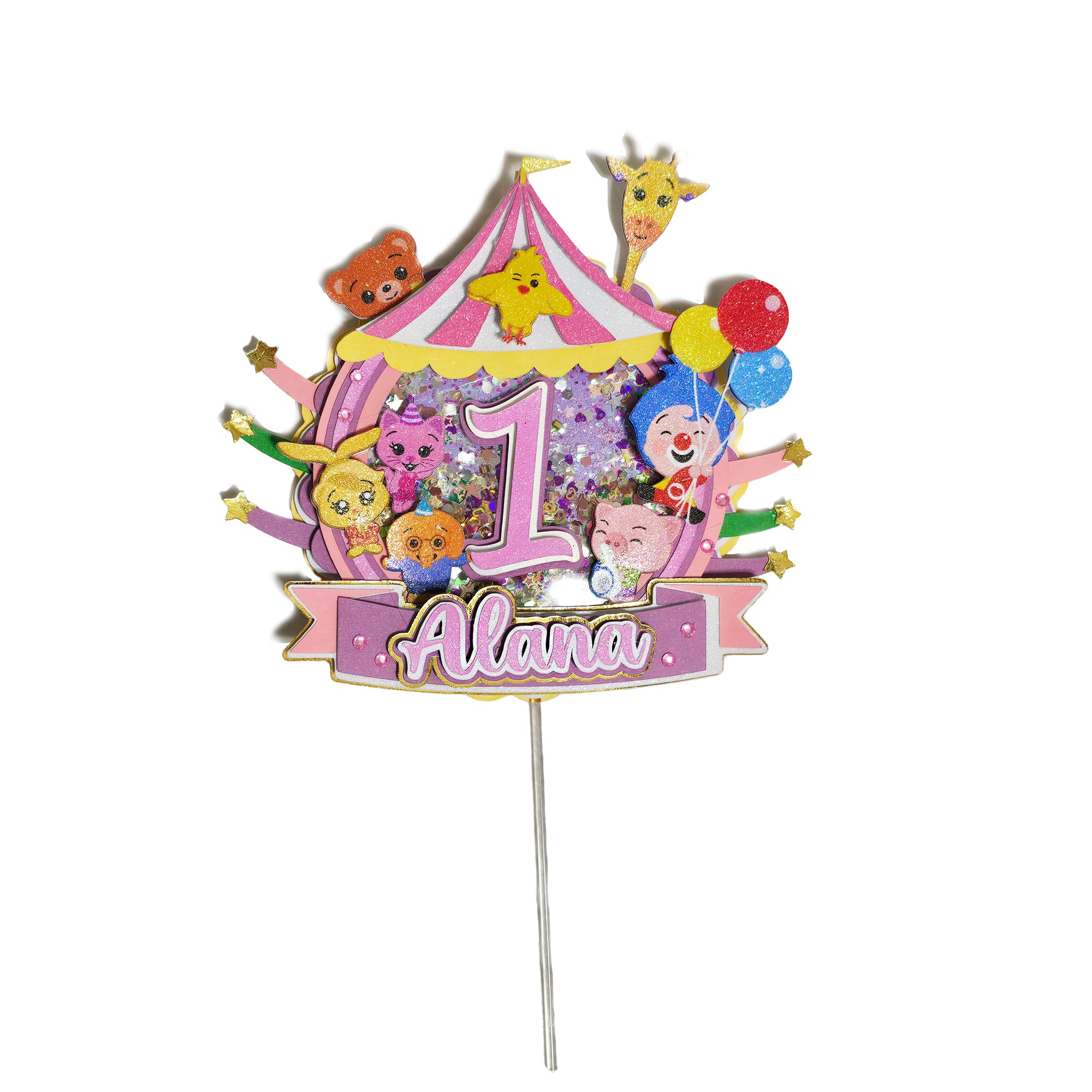 Personalized 3D Glitter Cartoon Cake Topper (PLIM PLIM)