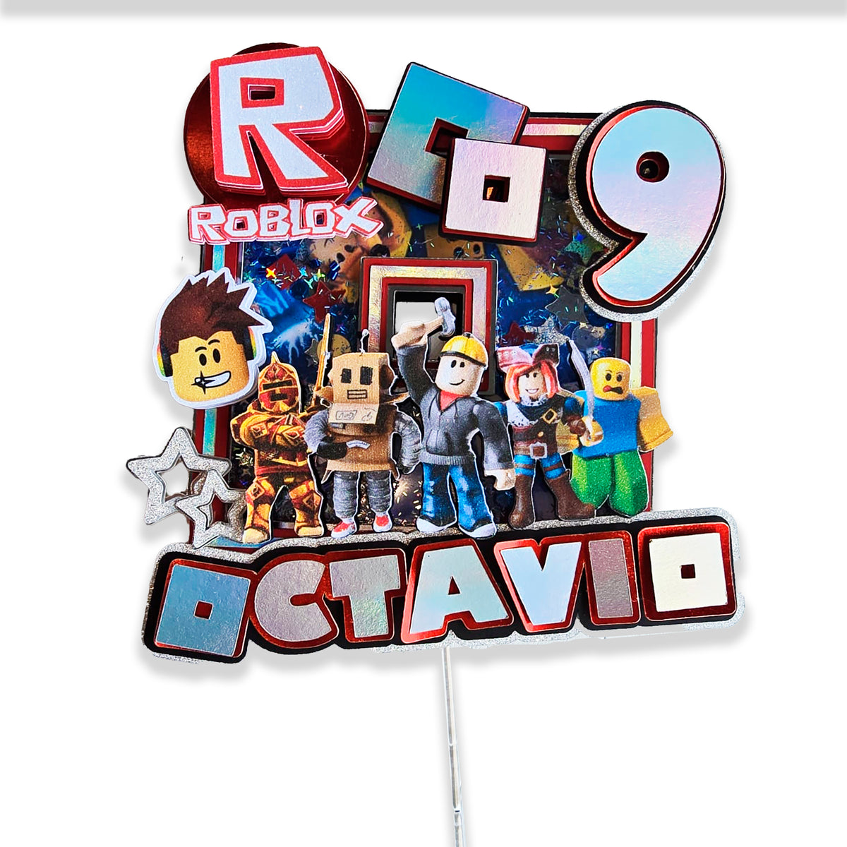 Personalized 3D Glitter Cartoon Cake Topper ROBLOX