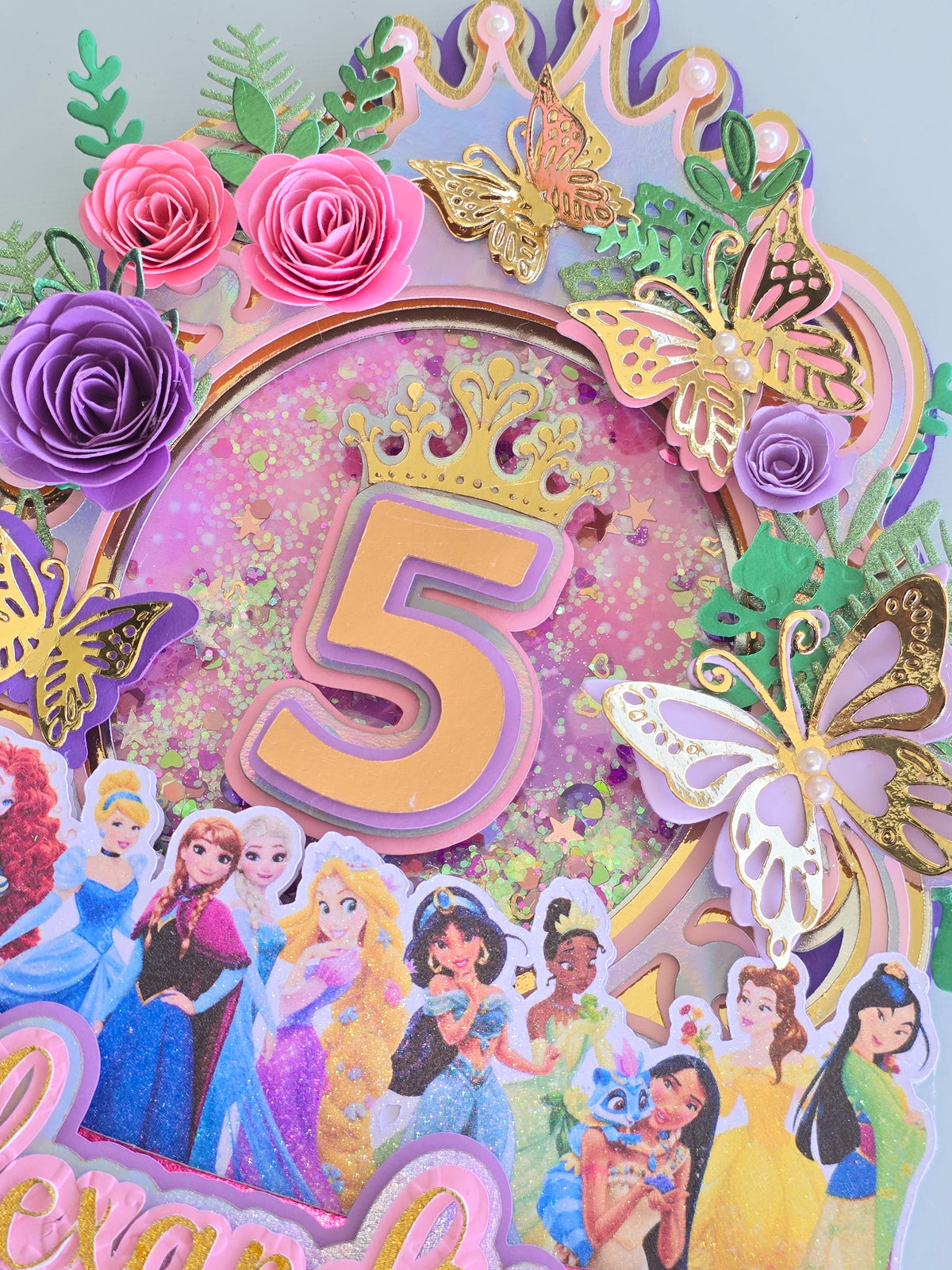 Adorno para tarta de dibujos animados con purpurina 3D personalizado PRINCESS
