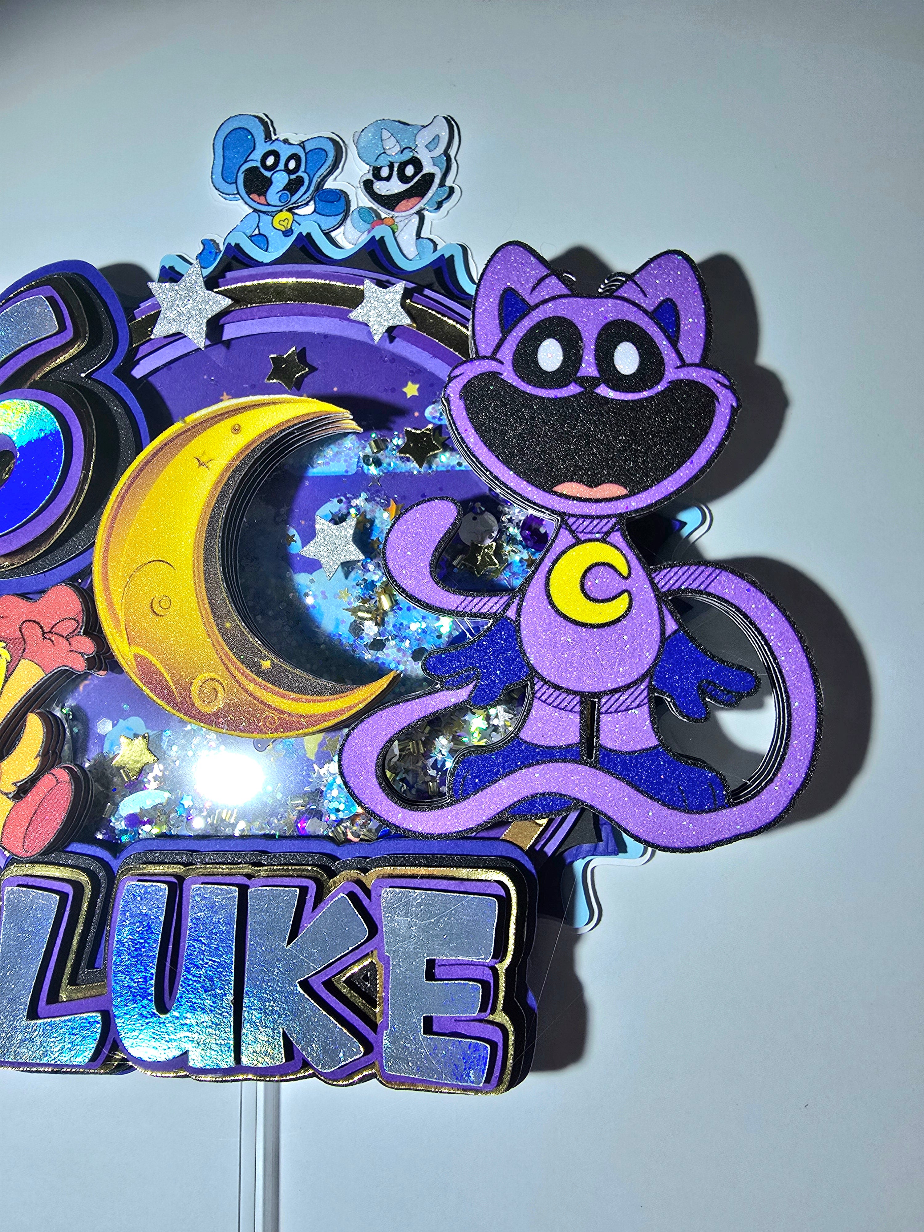 Personalized 3D Glitter Cake Topper Cat nap