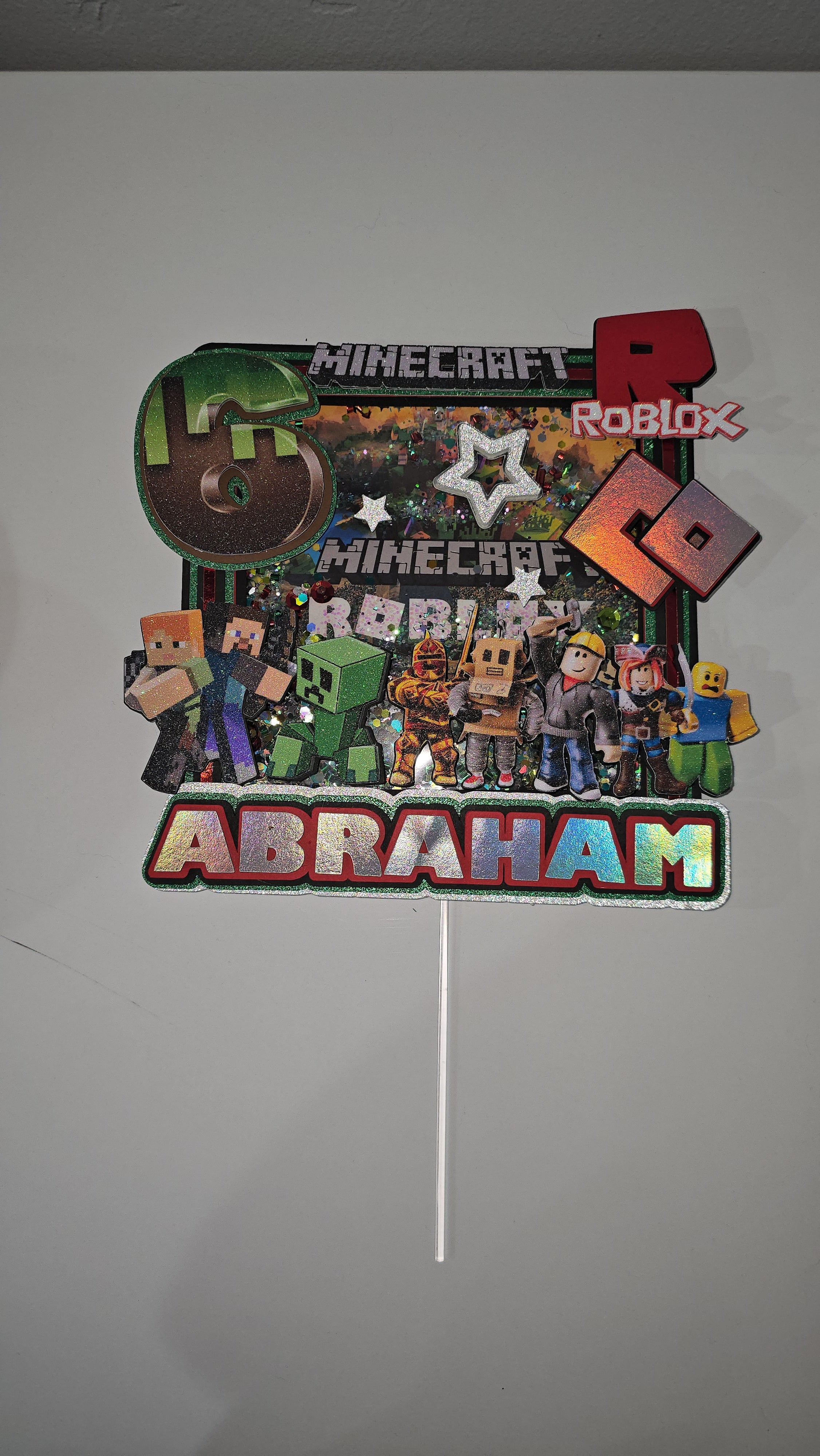 Personalized 3D Glitter Cartoon Cake Topper MINECRAFT AND ROBLOX