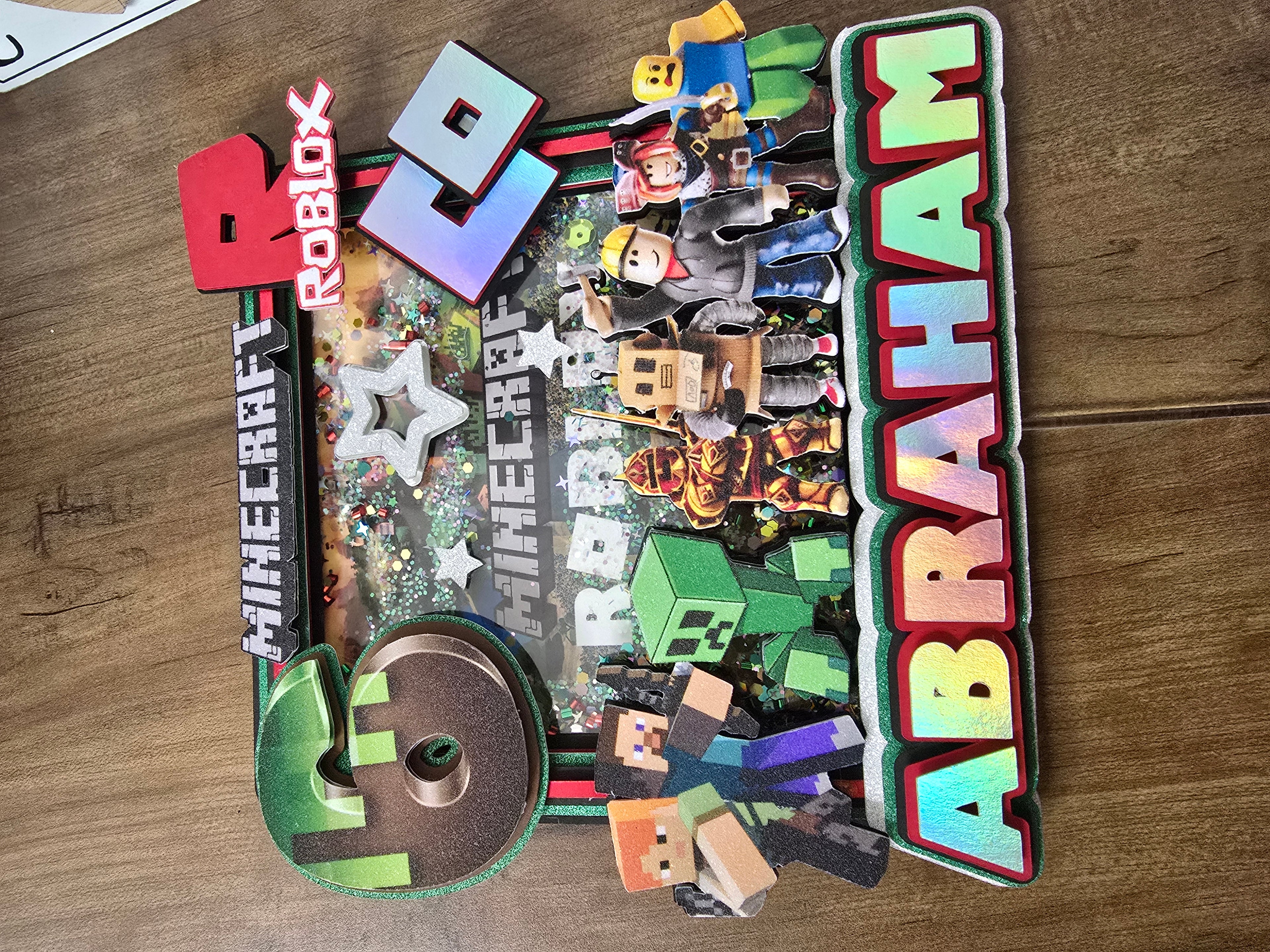 Personalized 3D Glitter Cartoon Cake Topper MINECRAFT AND ROBLOX