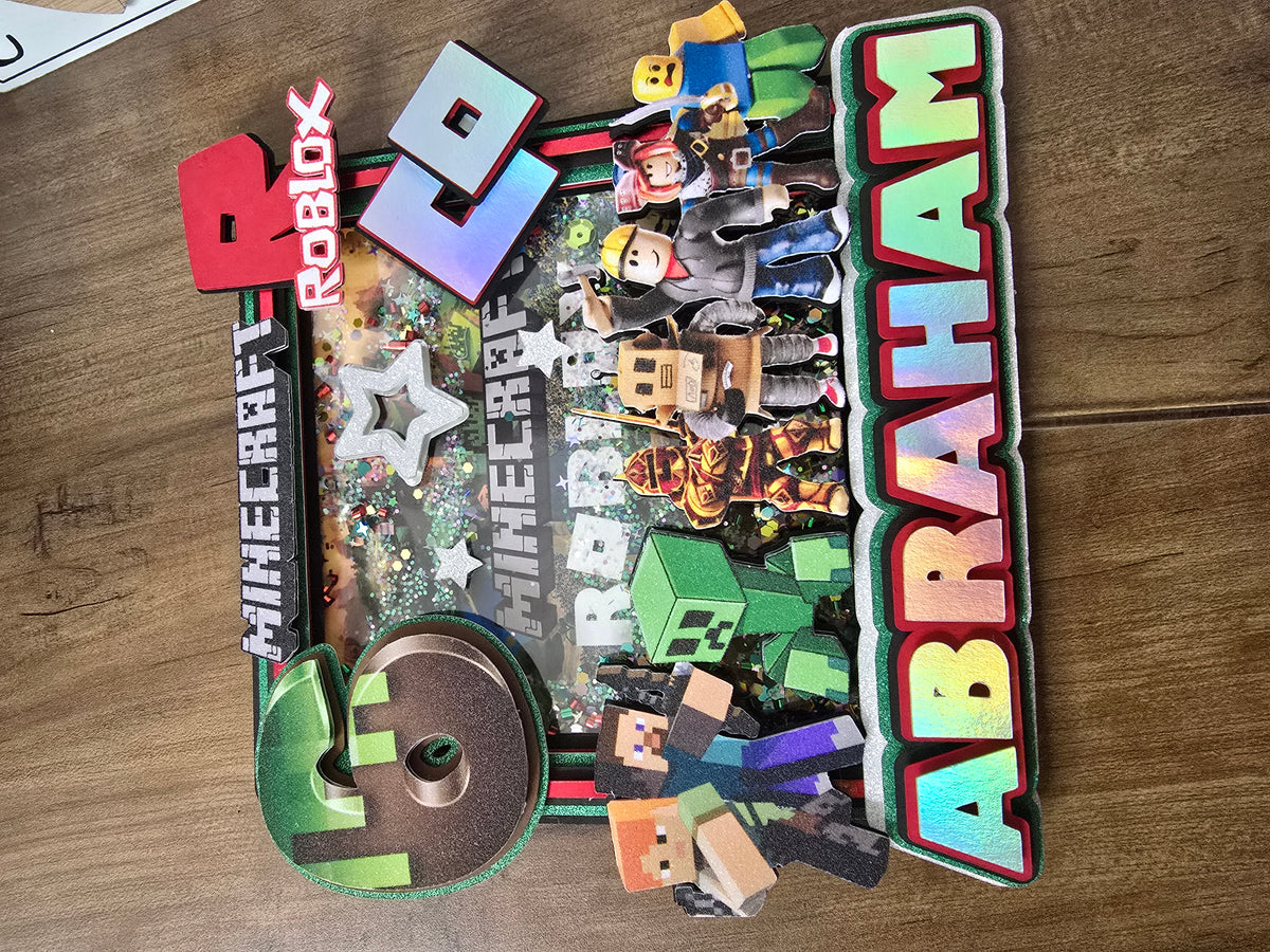 Adorno para tarta personalizado con purpurina 3D de dibujos animados de MINECRAFT y ROBLOX