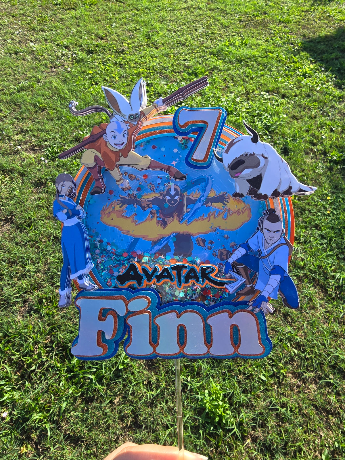 Personalized 3D Glitter Cartoon Cake Topper AVATAR ULTIMO MAESTRO AIRE