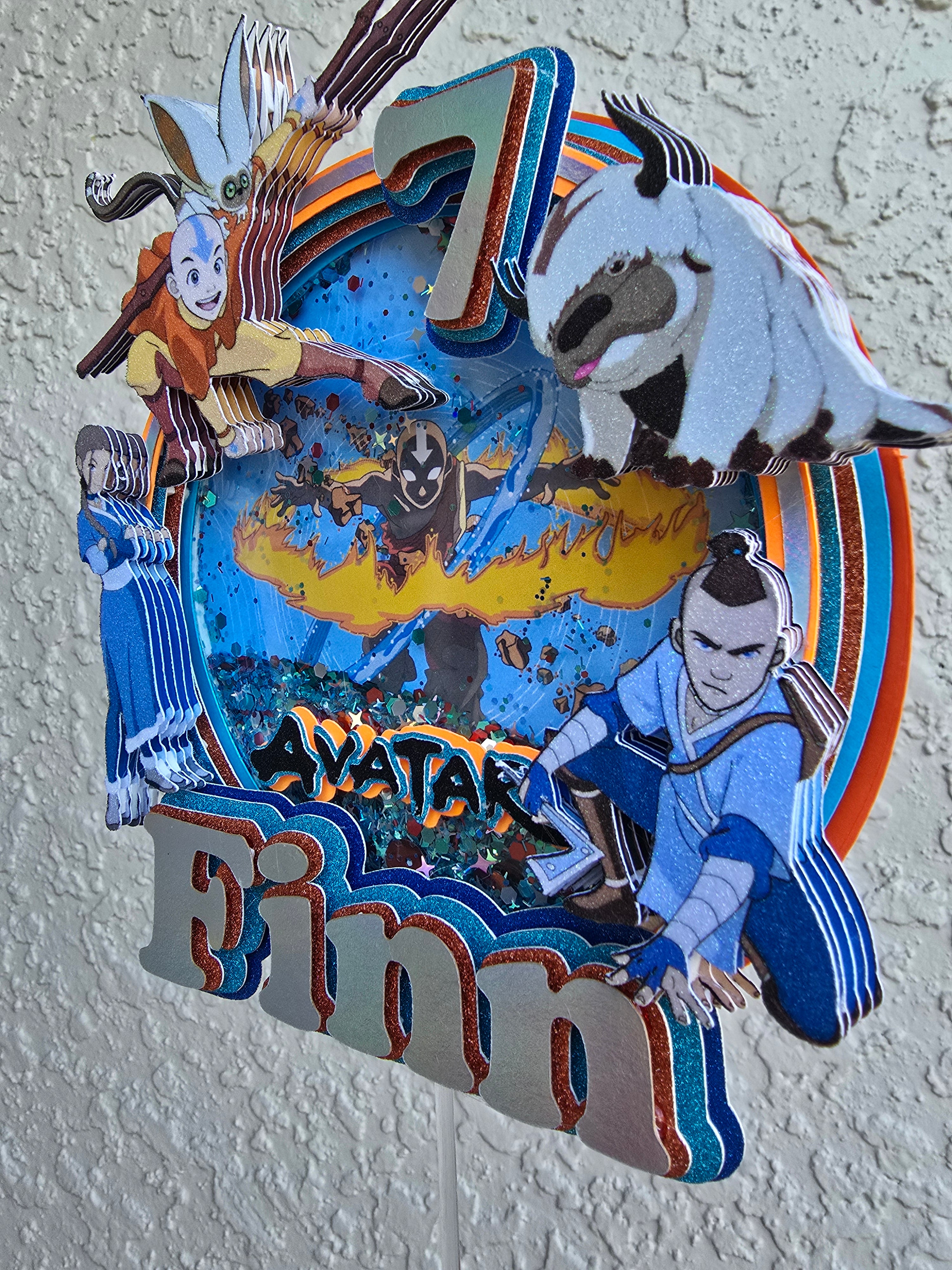 Personalized 3D Glitter Cartoon Cake Topper AVATAR ULTIMO MAESTRO AIRE