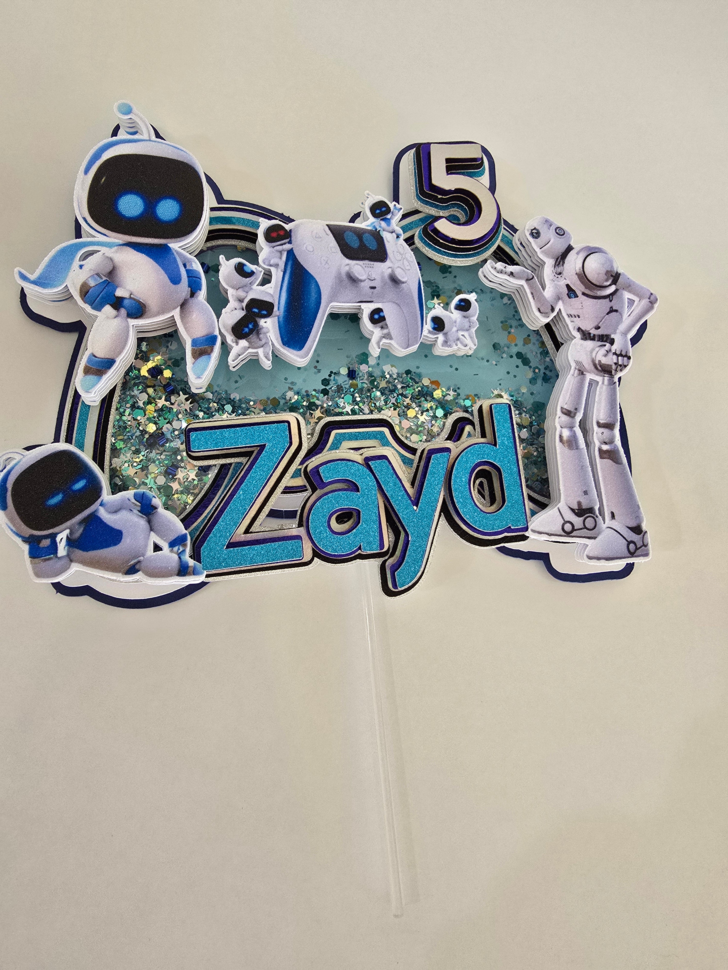 Personalized 3D Glitter Cake Topper  (ASTROBOT)