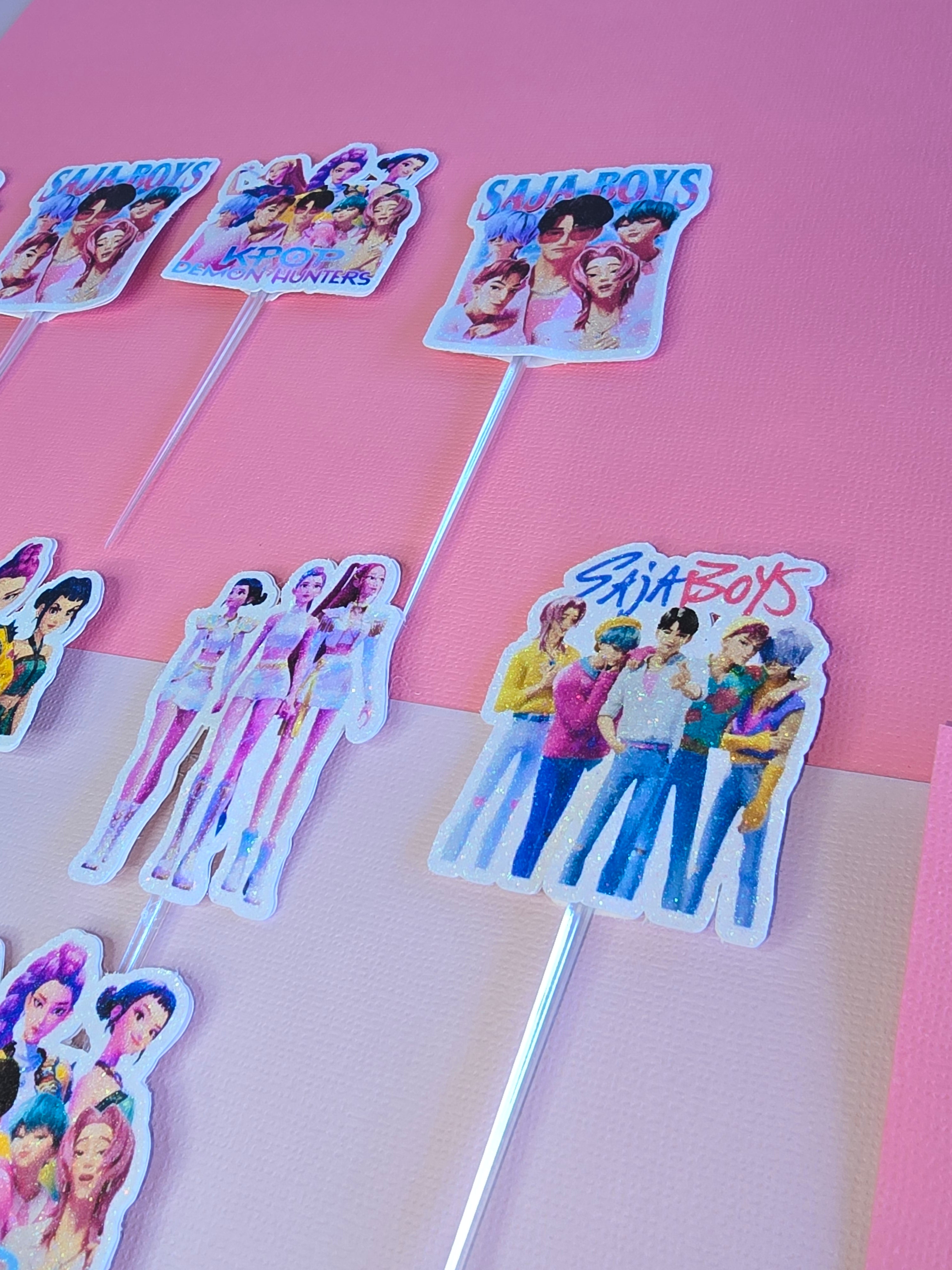 12-24 Pcs Glitter Cupcake Toppers. 12 Design k pop Cupcake Toppers. Food Decoration, Picks for Party Supplies