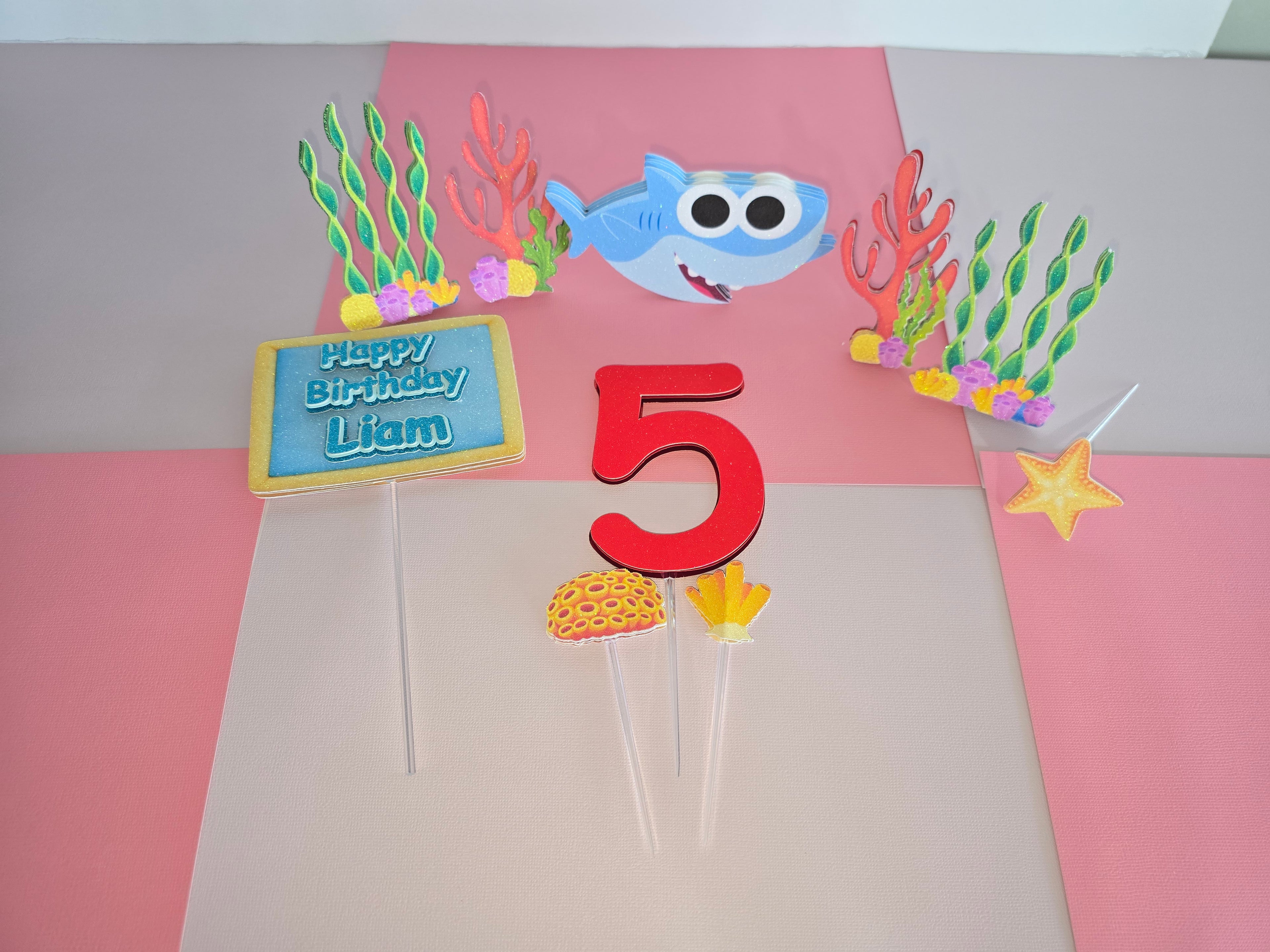 SET Personalized 3D Glitter Cake Topper SHARK