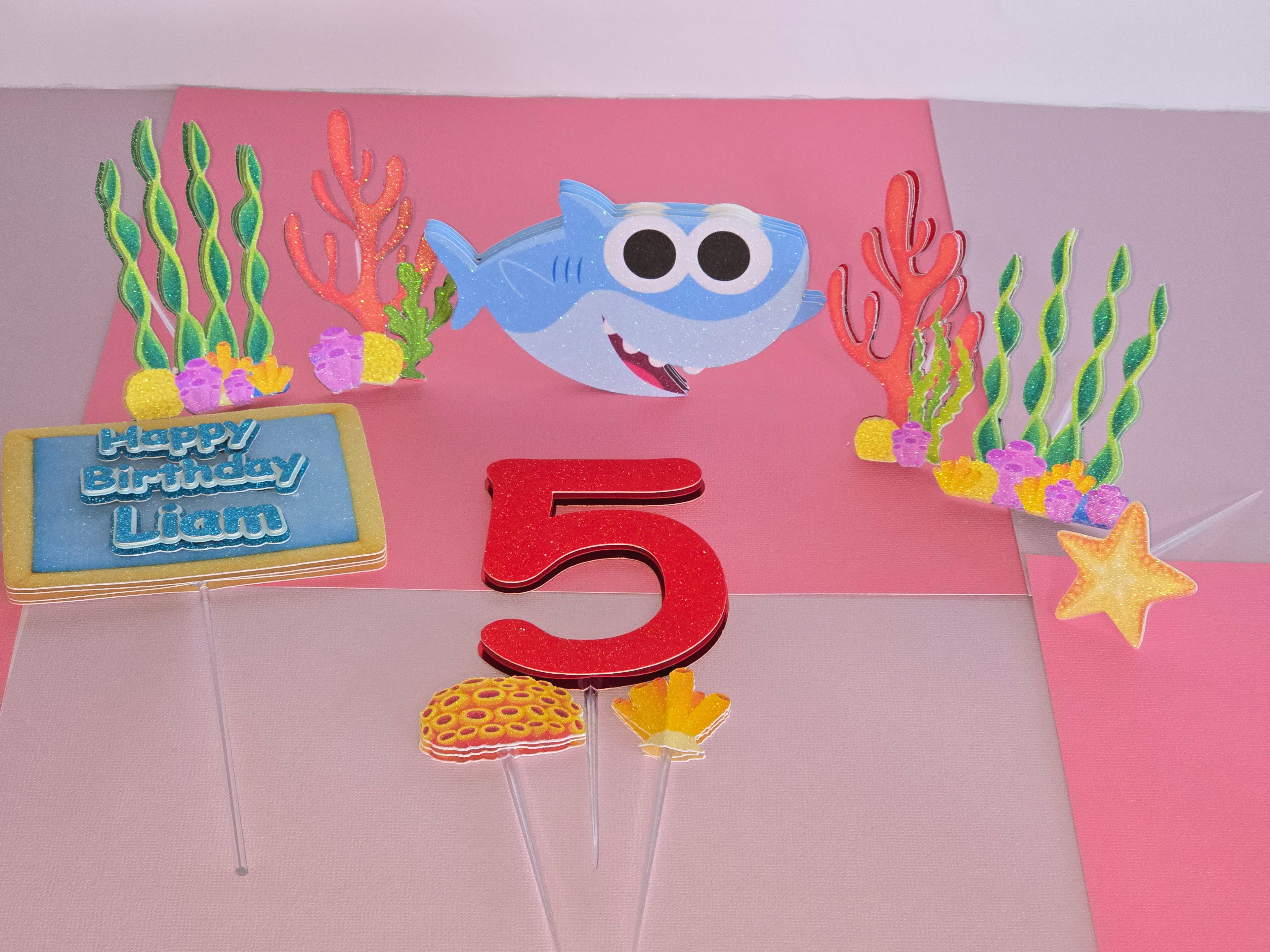 SET Personalized 3D Glitter Cake Topper SHARK