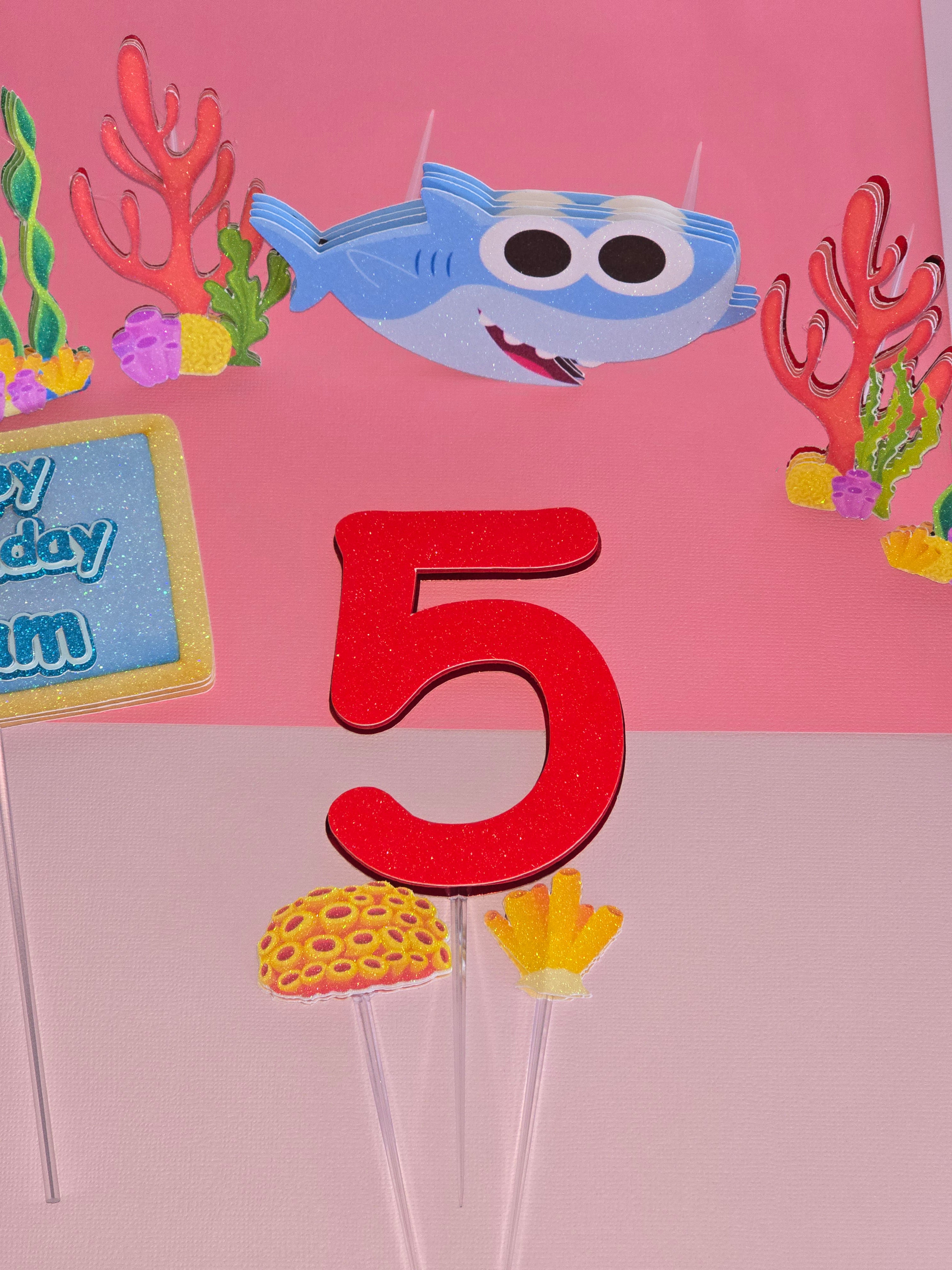 SET Personalized 3D Glitter Cake Topper SHARK