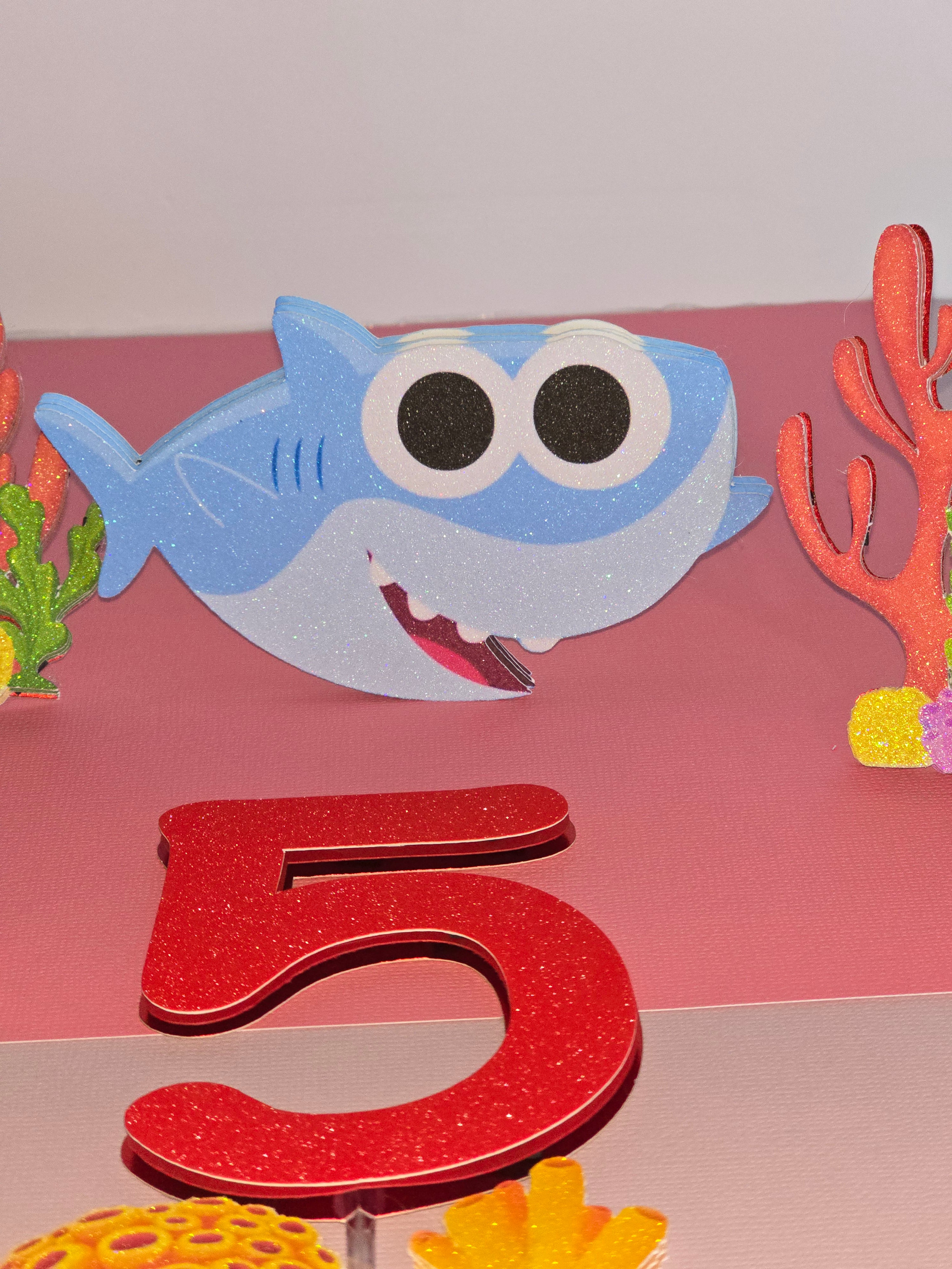 SET Personalized 3D Glitter Cake Topper SHARK