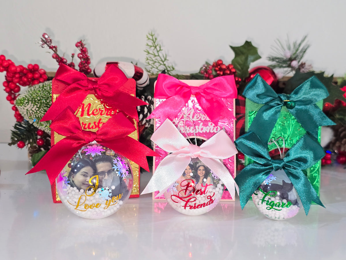 Personalized Photo & Name Christmas Ornament with Gift Box
