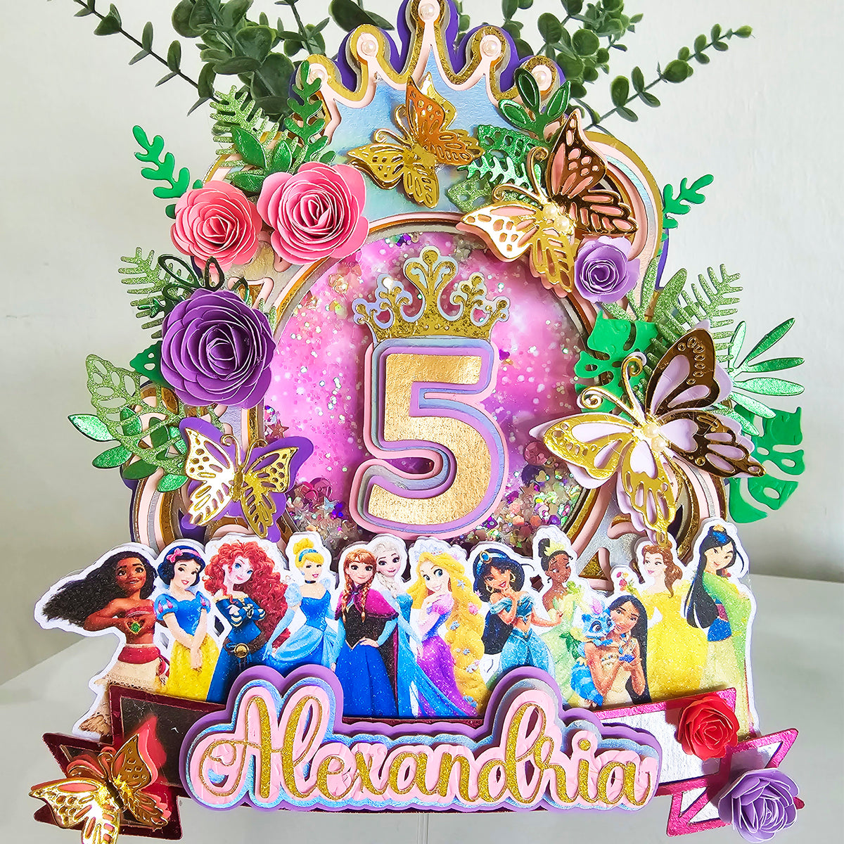 Adorno para tarta de dibujos animados con purpurina 3D personalizado PRINCESS