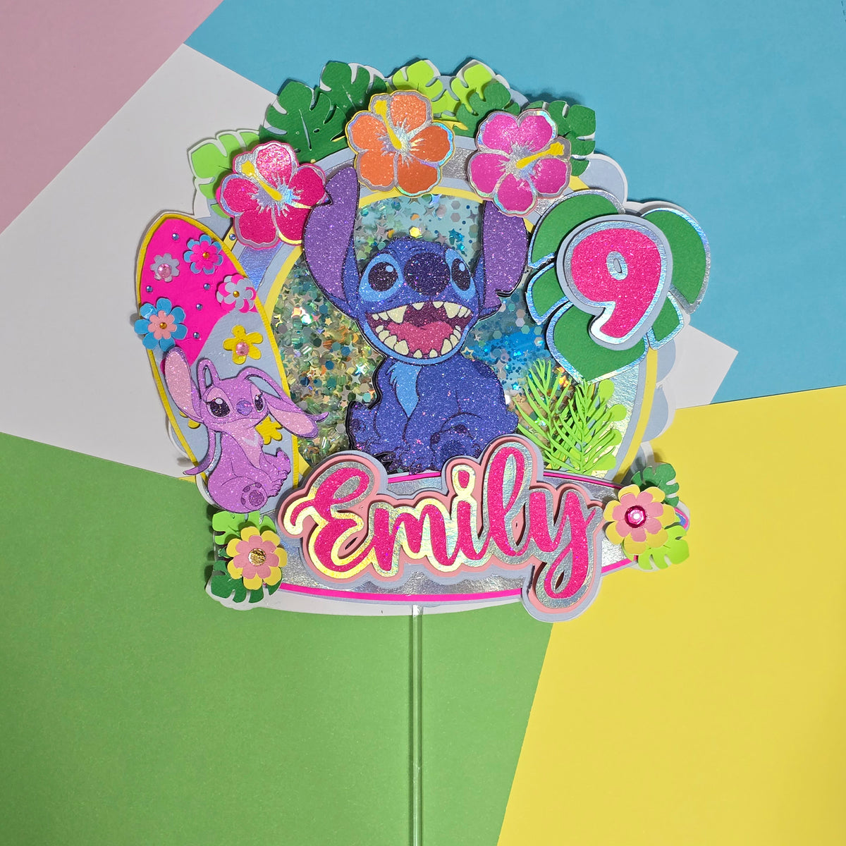 Personalized 3D Glitter Cartoon Cake Topper STICH 1
