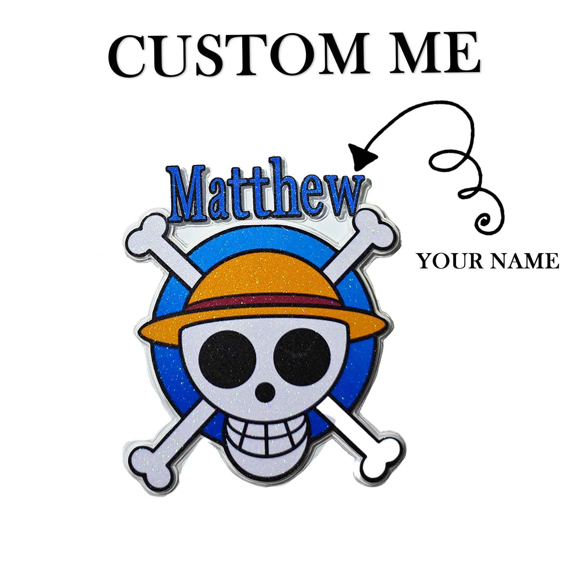 Personalized 3D Glitter Cartoon Cake Topper (ONE PIECE)