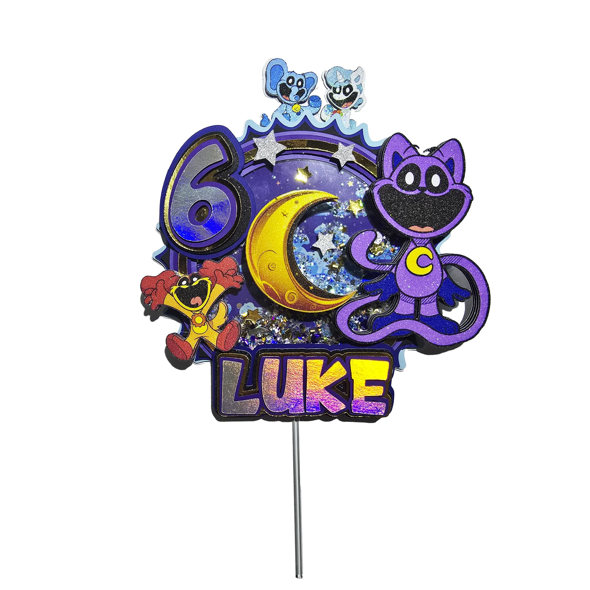 Personalized 3D Glitter Cartoon Cake Toppers for Children's Birthdays