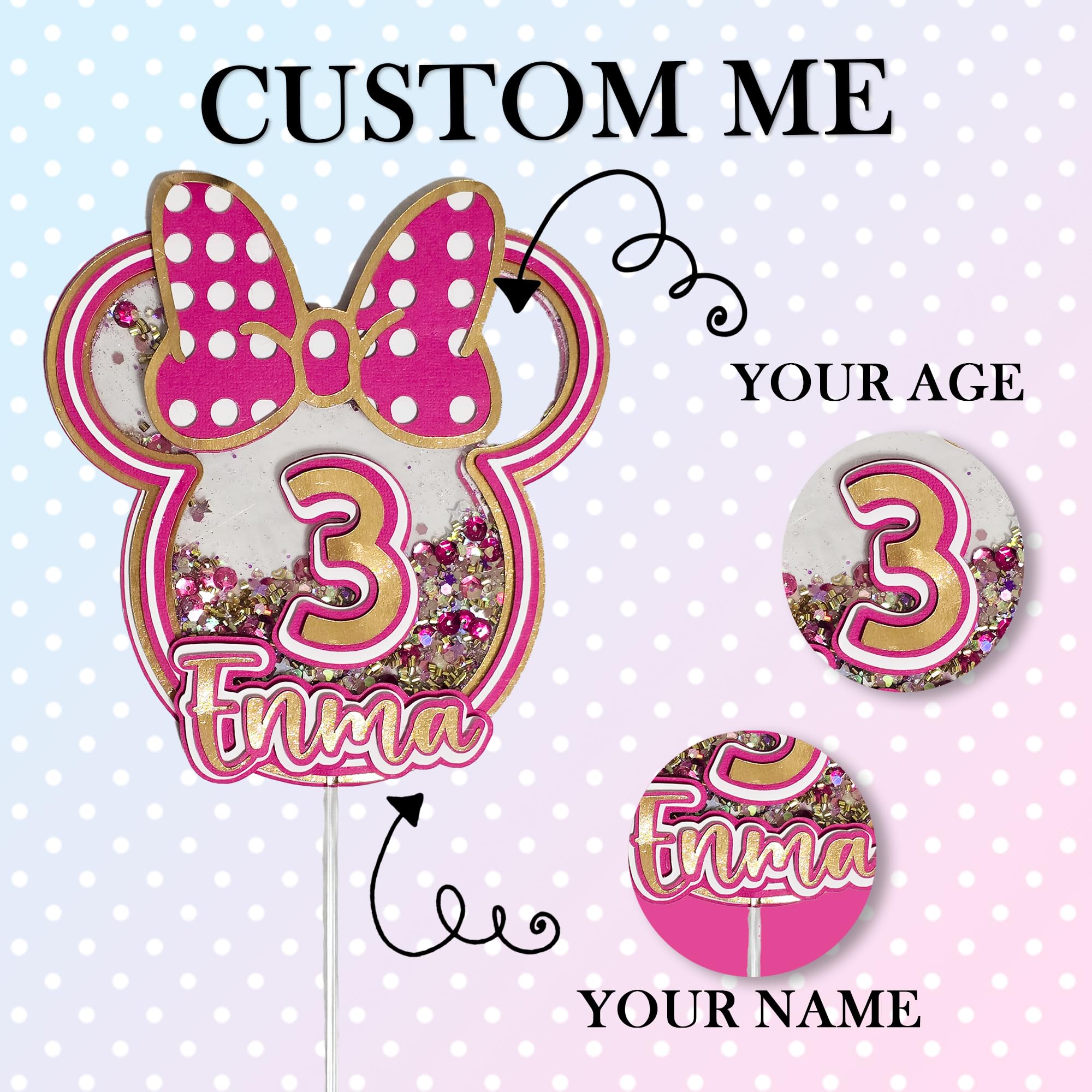 Personalized 3D Glitter Cartoon Cake Toppers for Children's Birthdays