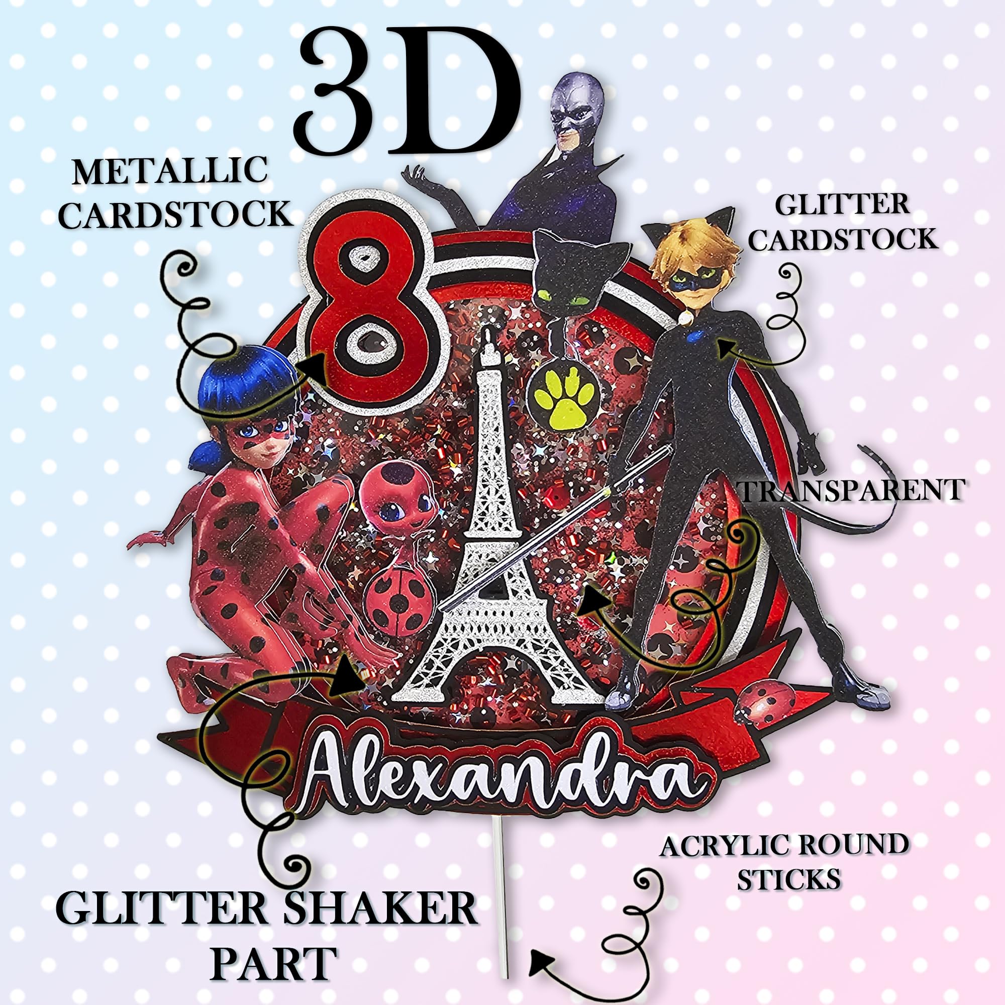 Personalized 3D Glitter Cartoon Cake Toppers for Children's Birthdays