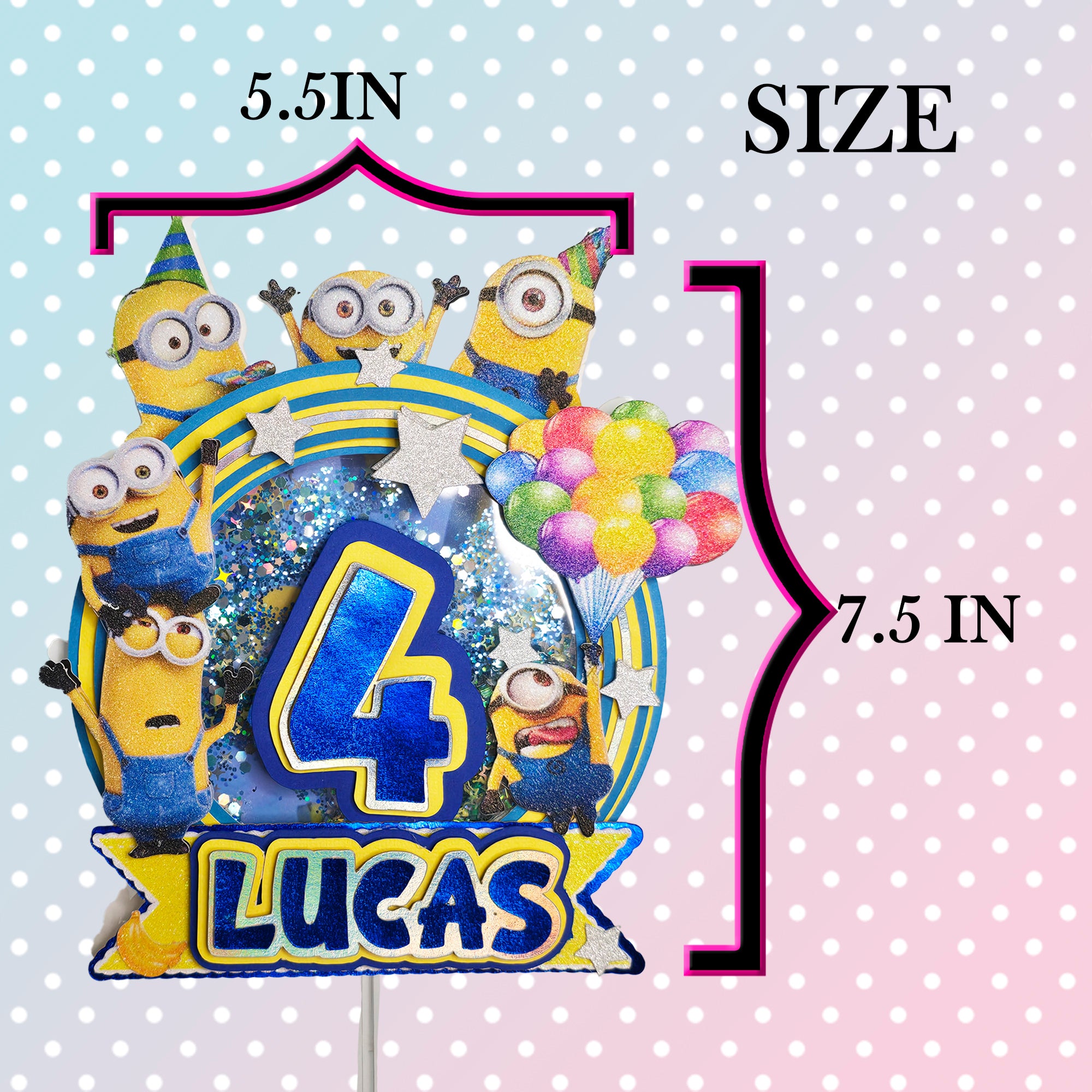 Personalized 3D Glitter Cartoon Cake Topper MINNIONS