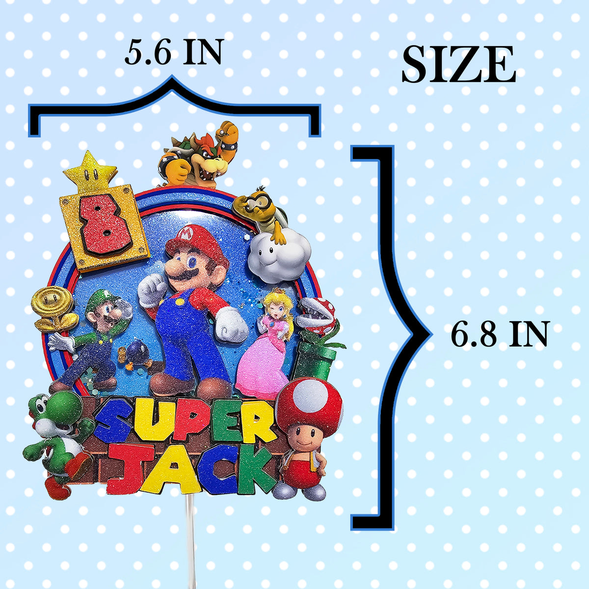 Adorno para tarta de dibujos animados con purpurina 3D personalizado de SUPER MARIO