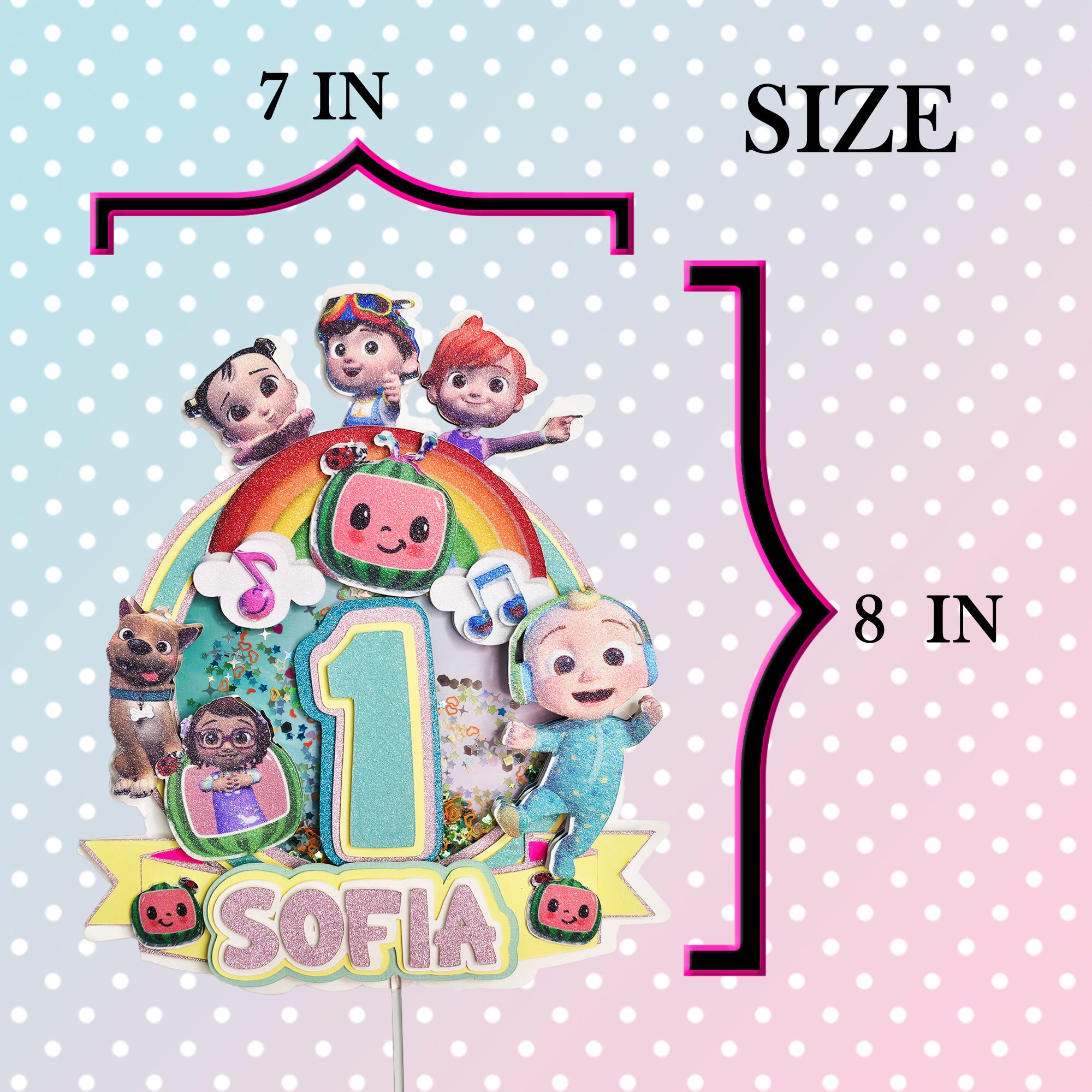Personalized 3D Glitter Cartoon Cake Topper COCOMELON