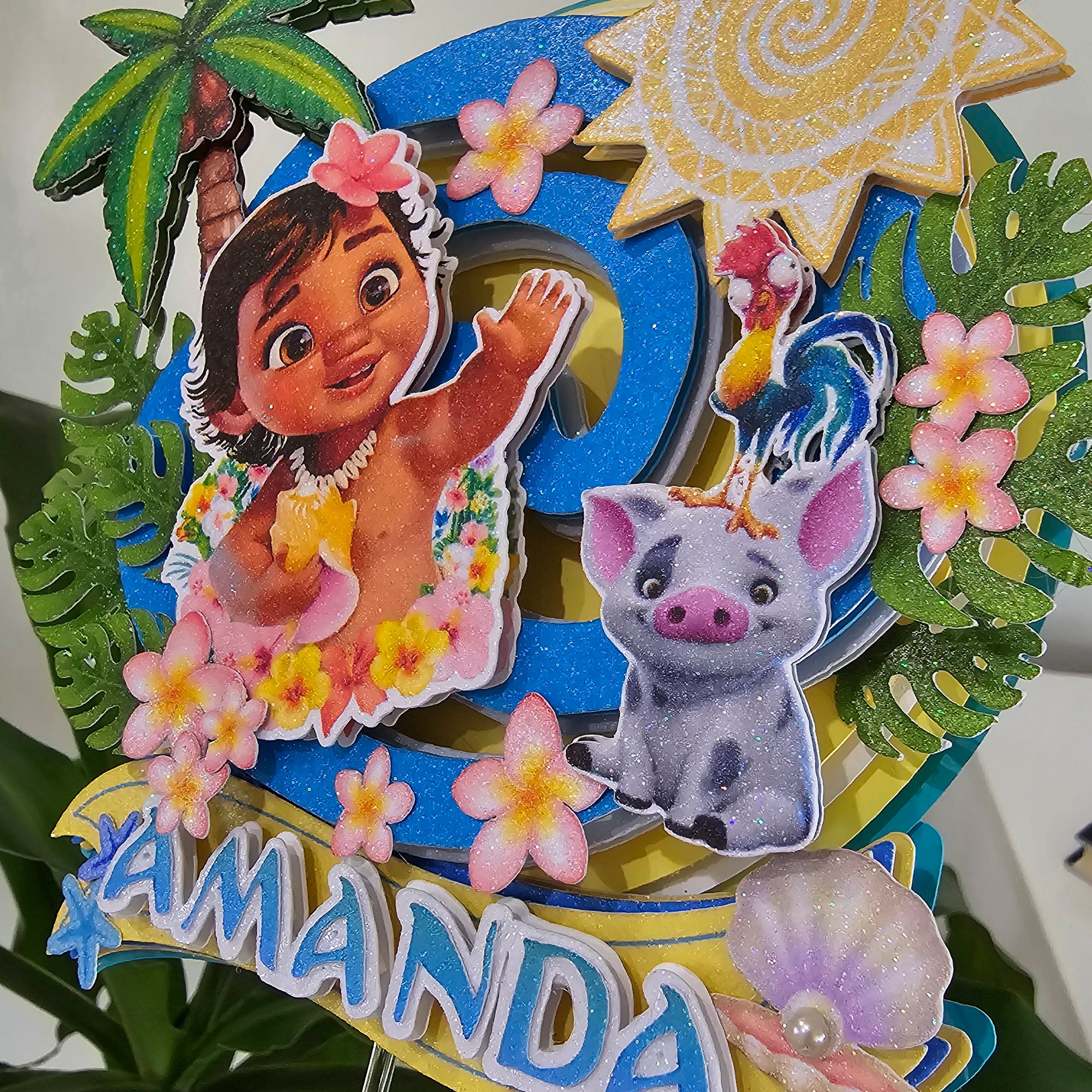 Personalized 3D Glitter Cartoon Cake Topper PRINCCES BABY MOANA