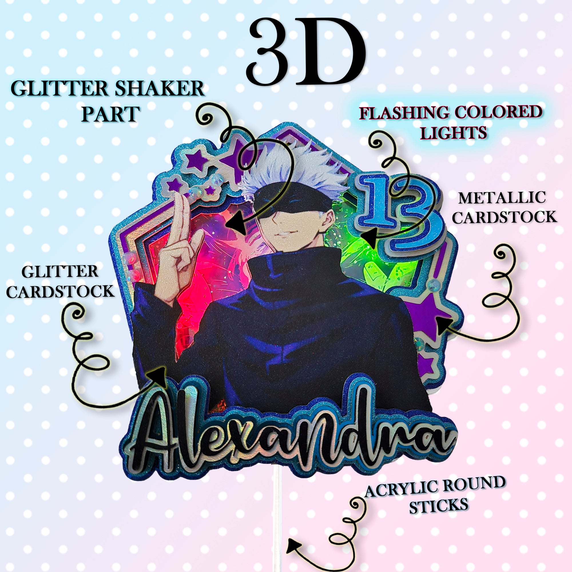Personalized 3D Glitter  Cake Topper GOJO