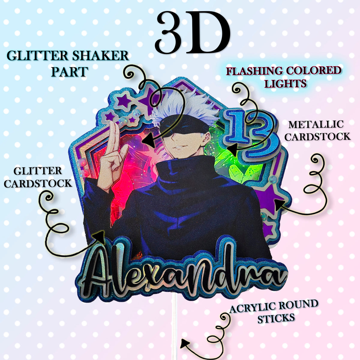 Adorno para tarta de dibujos animados con purpurina 3D personalizado GOJO