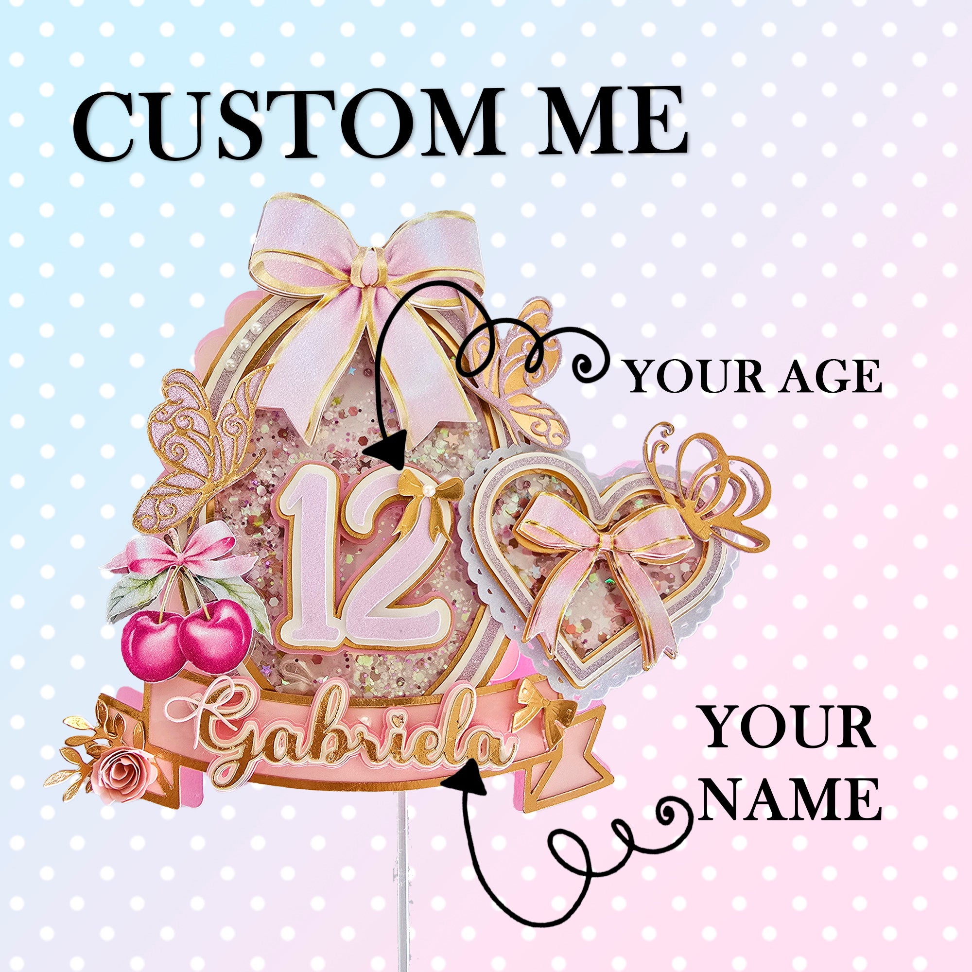 Personalized 3D Glitter Cartoon Cake Topper COQUETTE