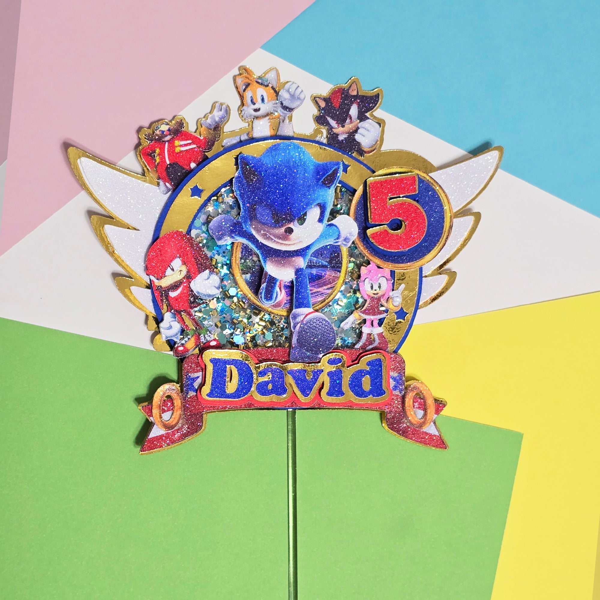 Personalized 3D Glitter Cartoon Cake Topper SONIC