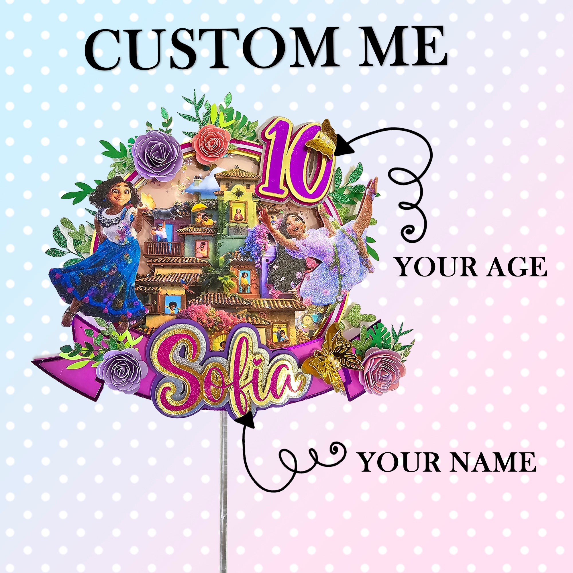 Personalized 3D Glitter Cake Topper ENCANTO