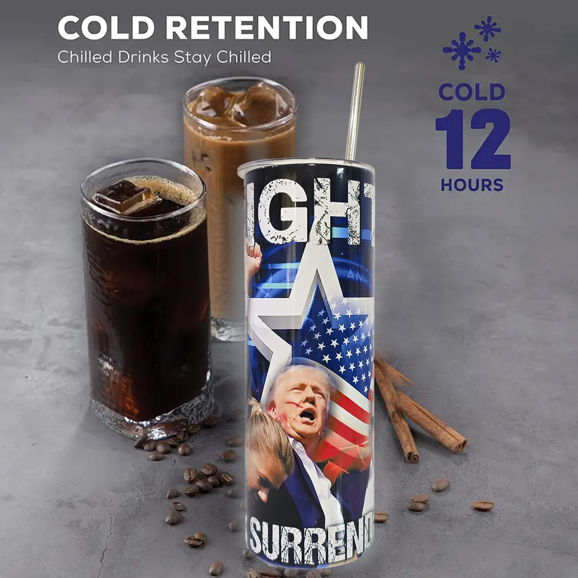 Trump Themed 20oz Insulated Stainless Steel Tumbler, Non-Slip Base, Lid, Metal and Plastic Straws, stanley tumbler, stanley cup