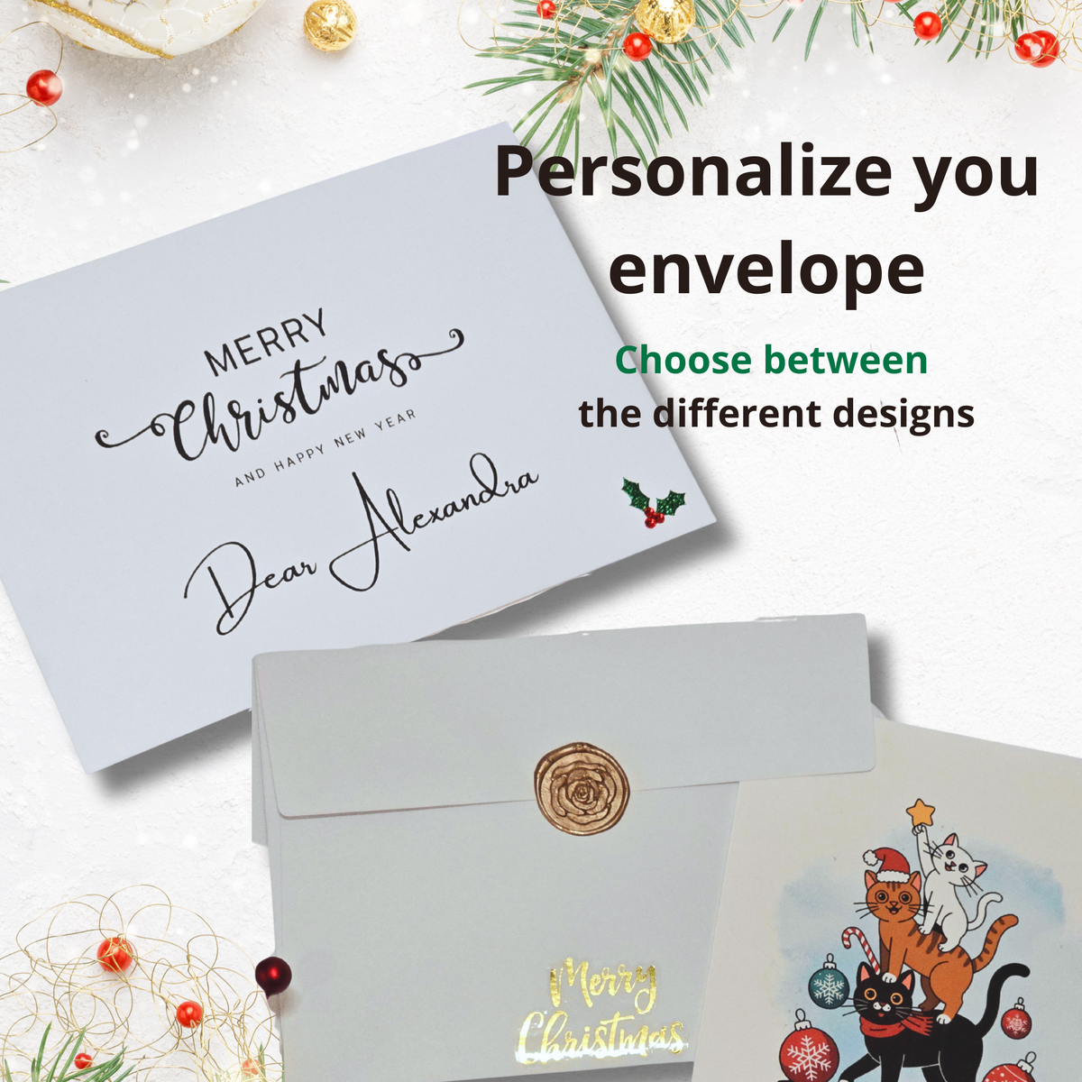 Tarjetas de Navidad Personalizadas con Sello de Cera - Sobre Impreso Incluido