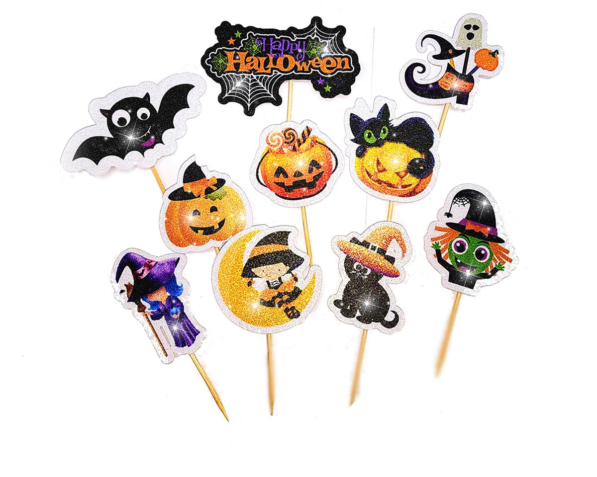 24 piezas de adornos para cupcakes de Halloween: 10 diseños de decoraciones para cupcakes, pasteles, suministros para fiestas de Halloween, decoraciones de postres.