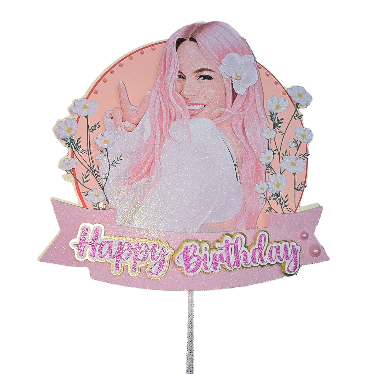Adornos para tartas personalizados con dibujos animados de purpurina 3D para cumpleaños infantiles