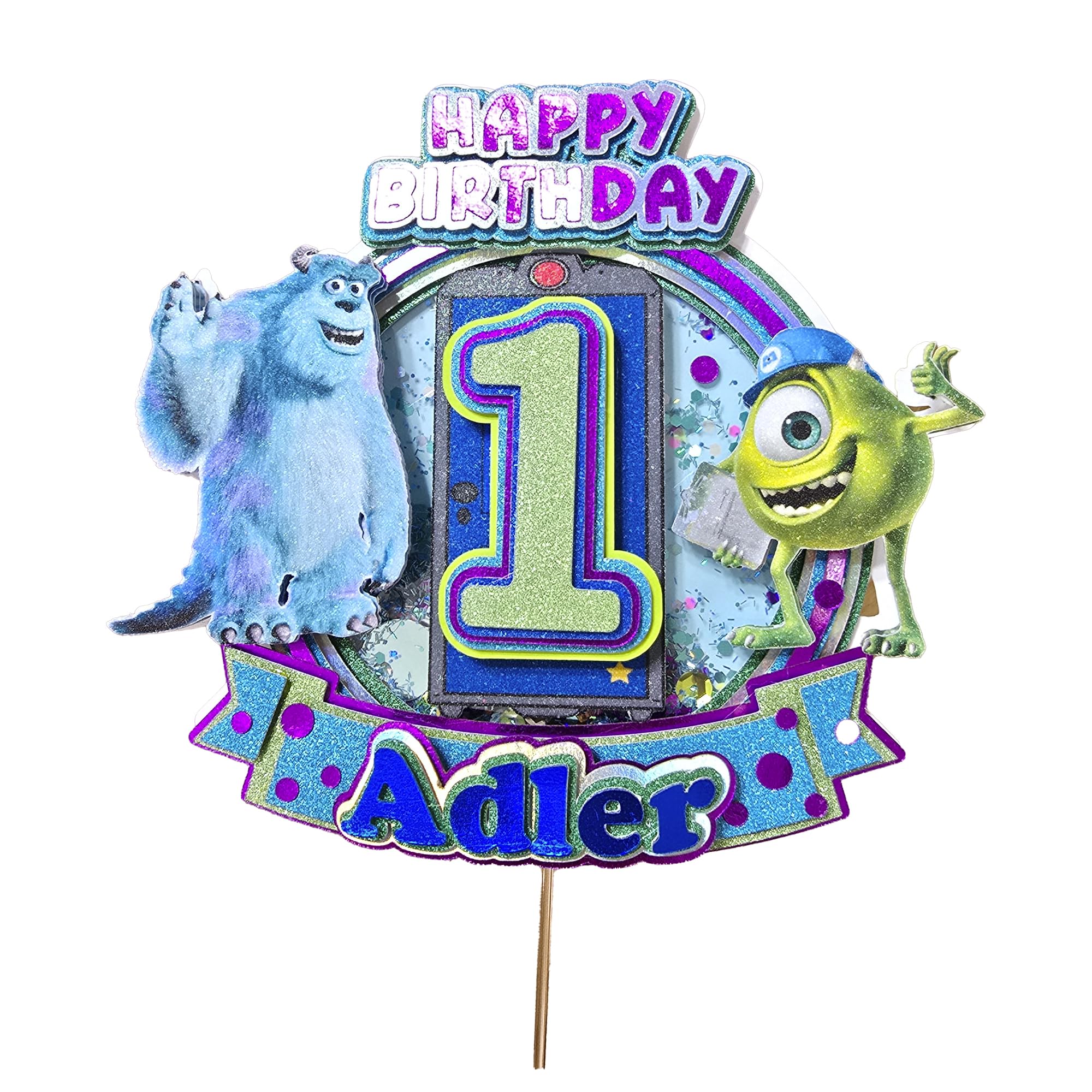 Personalized 3D Glitter Cartoon Cake Toppers for Children's Birthdays