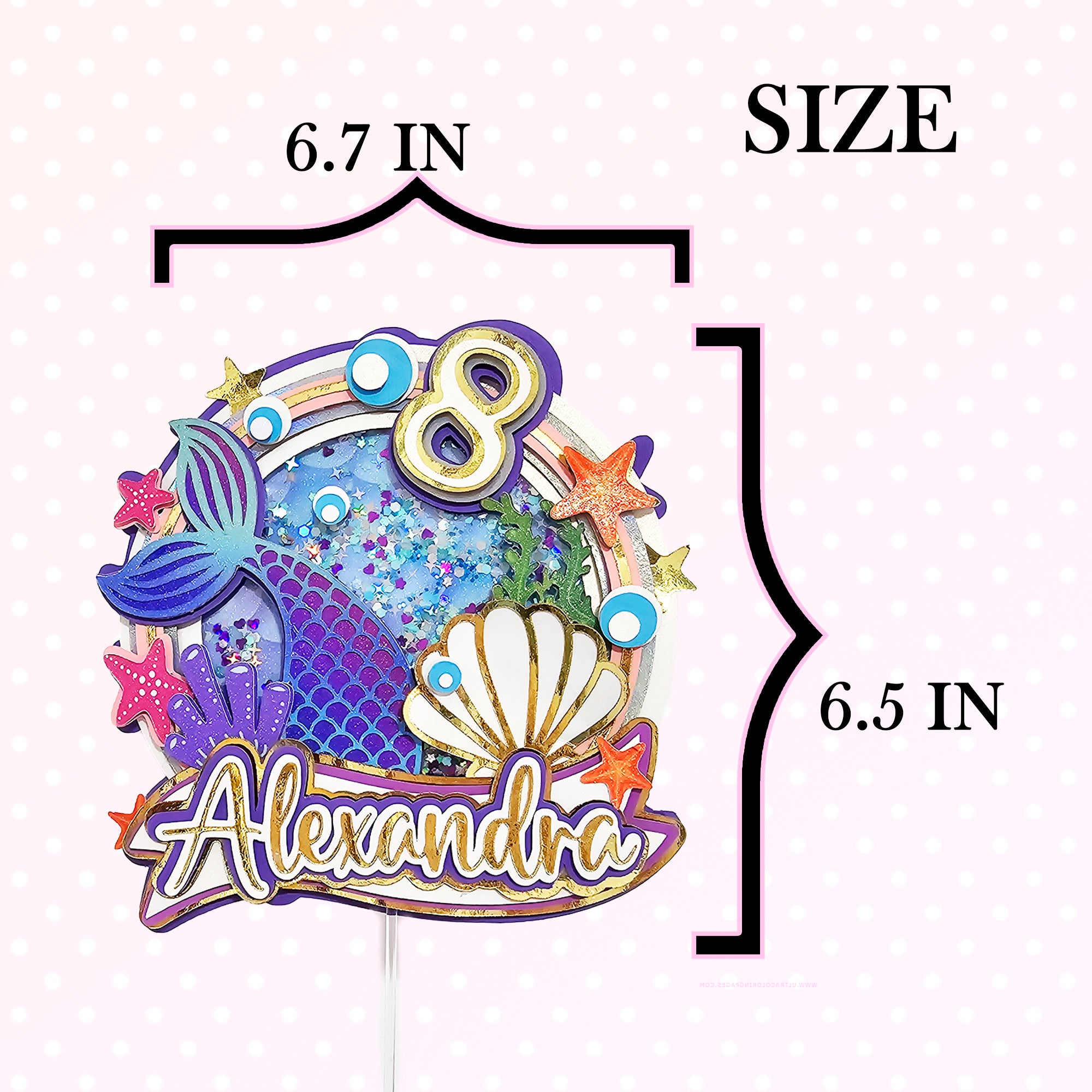 Personalized 3D Glitter Cartoon Cake Topper MERMAID