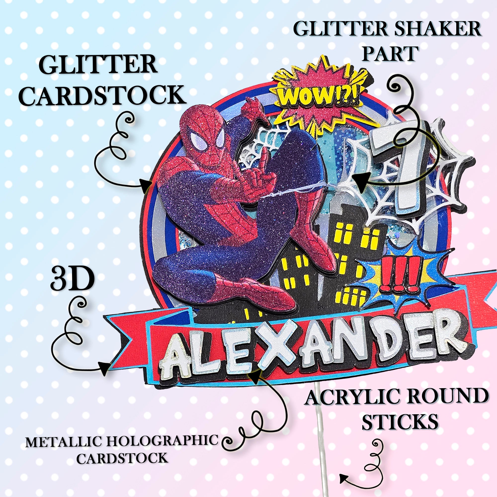 Personalized 3D Glitter Cartoon Cake Topper spiderman