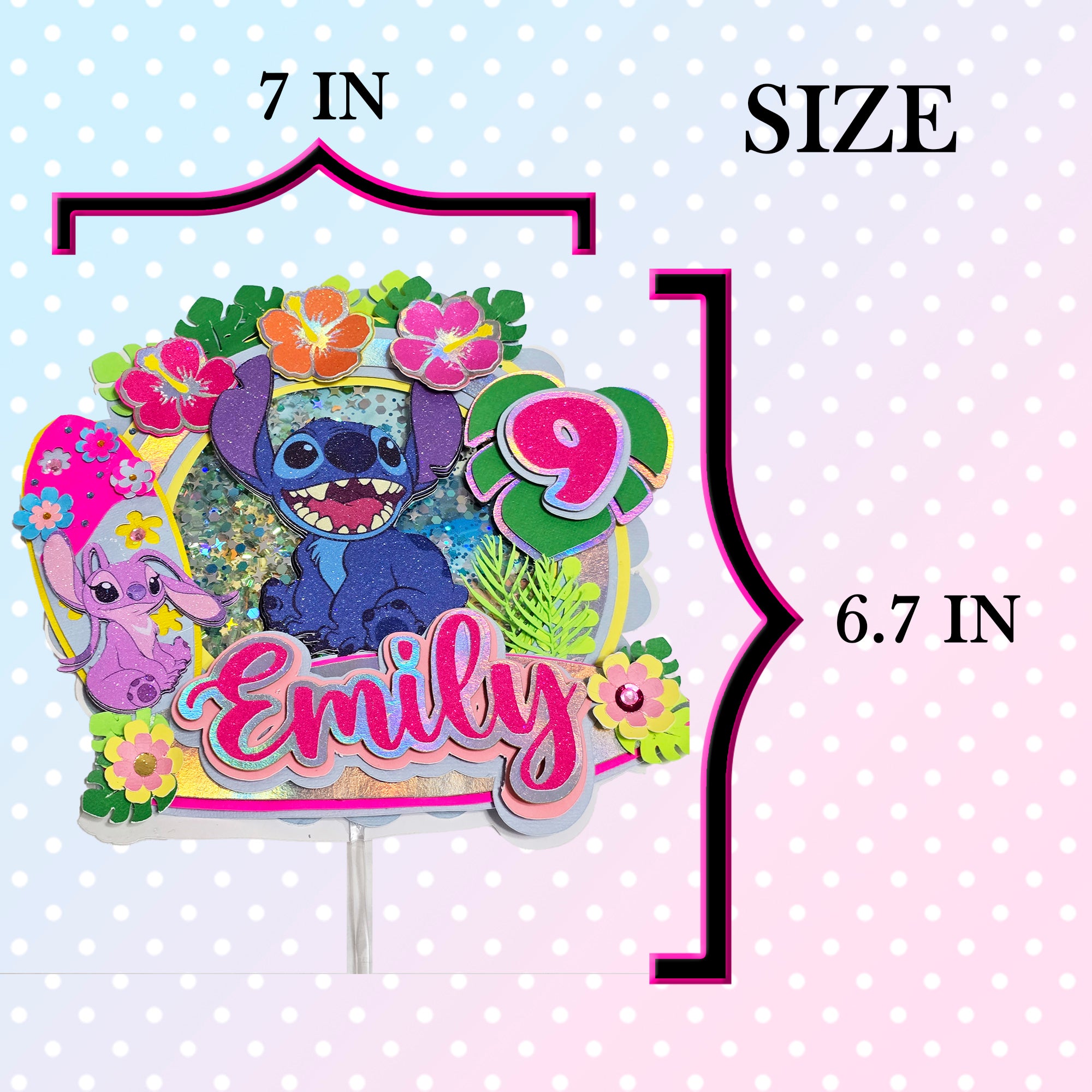 Personalized 3D Glitter Cartoon Cake Topper STICH 1
