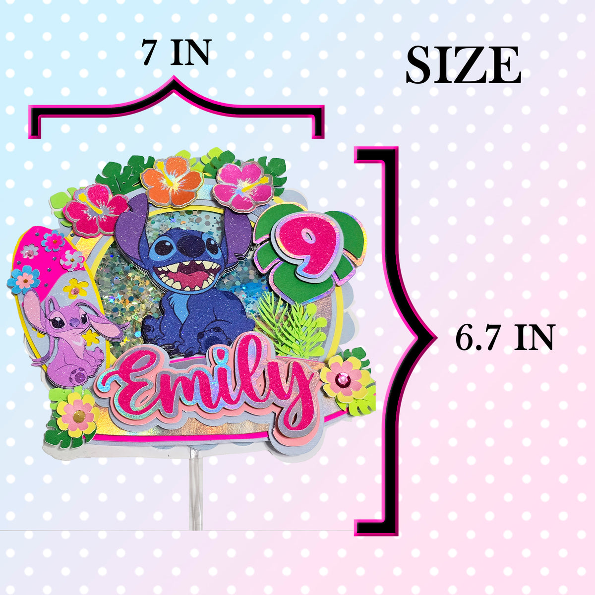 Personalized 3D Glitter Cartoon Cake Topper STICH 1