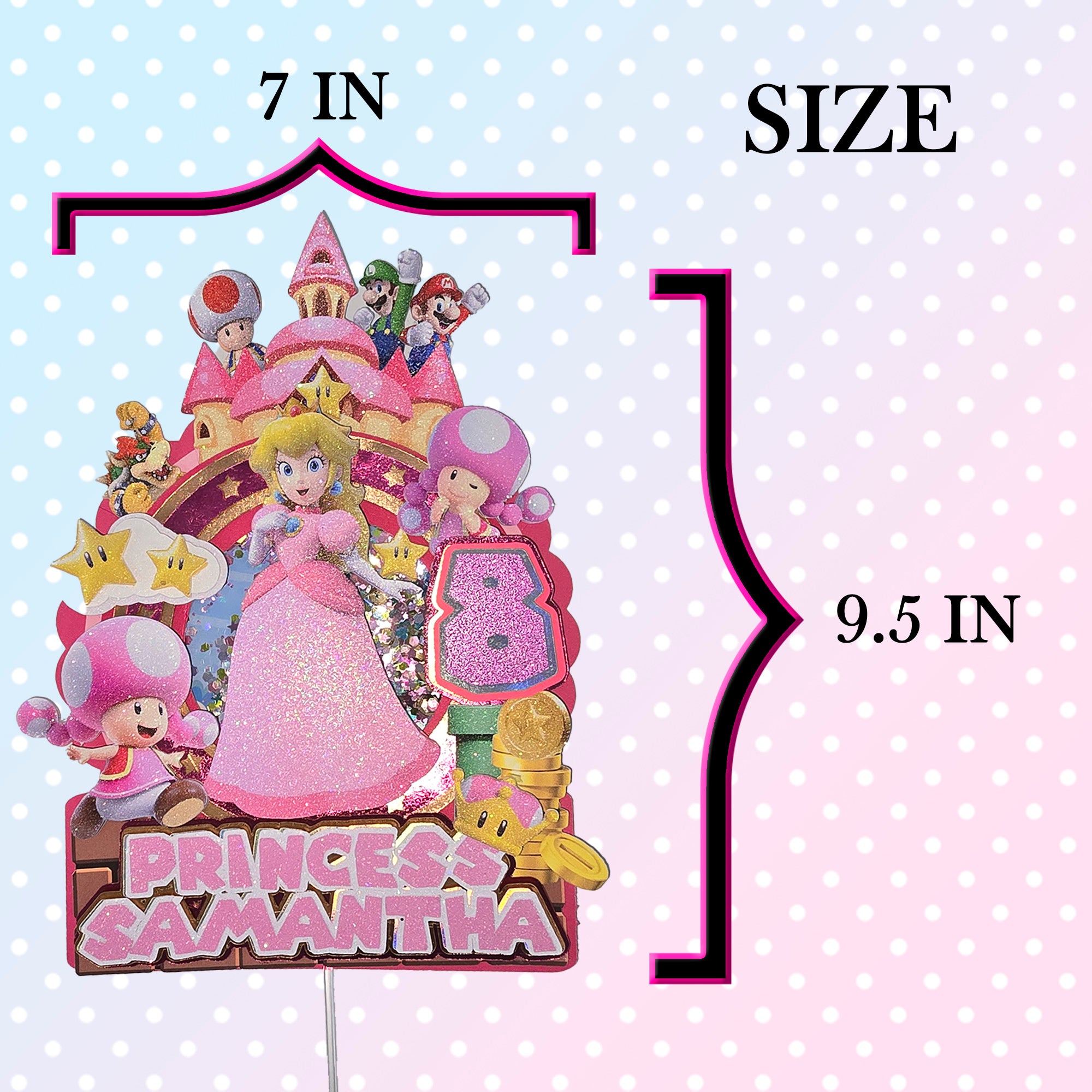 Personalized 3D Glitter Cartoon Cake Topper PRINCCES PEACH